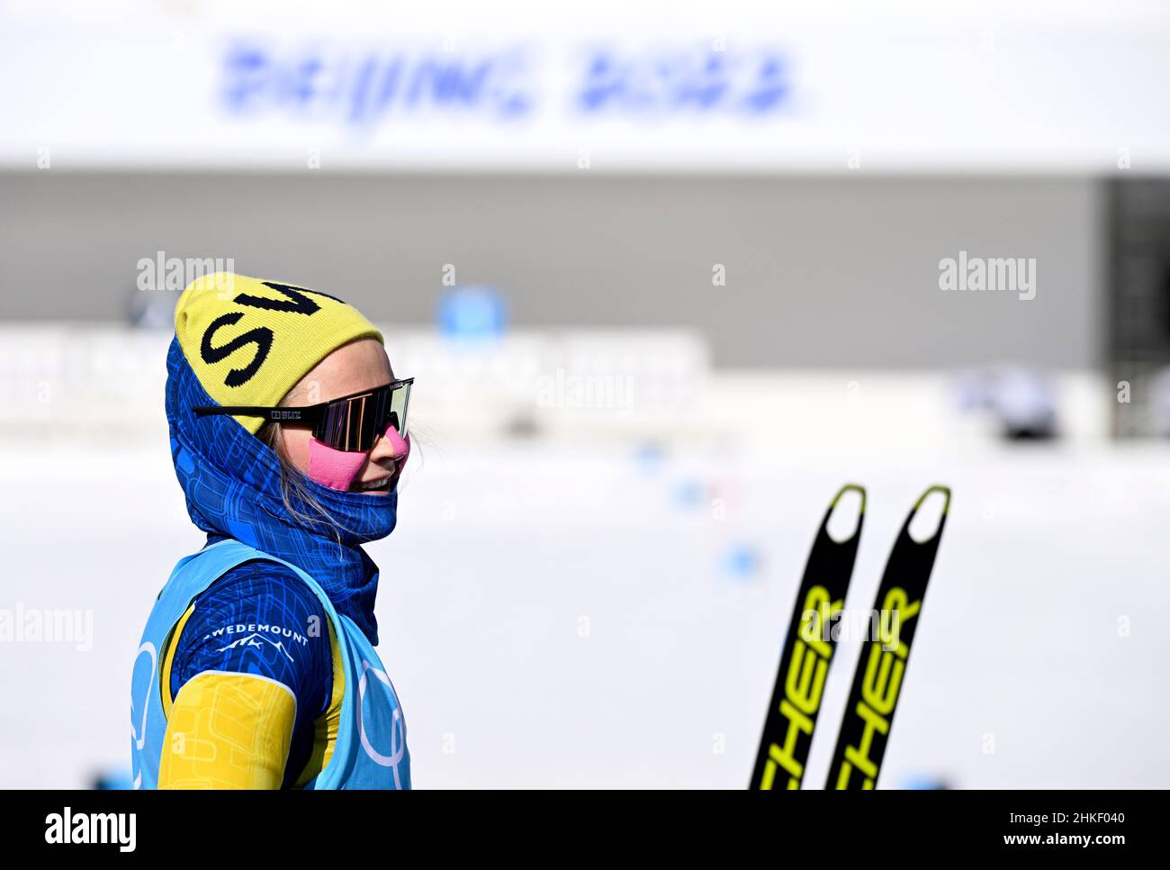 Zhangjiakou, Kina. 04th. Februar 2022. ZHANGJIAKOU 20220204 Sveriges skidskytt Stina Nilsson under dagens träning vid vinter-OS i Peking 2022 Foto Pontus Lundahl/TT/kod 10050 *** Bilder ingår i SPORTPAKET. För övriga BETALBILD*** Quelle: TT Nachrichtenagentur/Alamy Live News Stockfoto