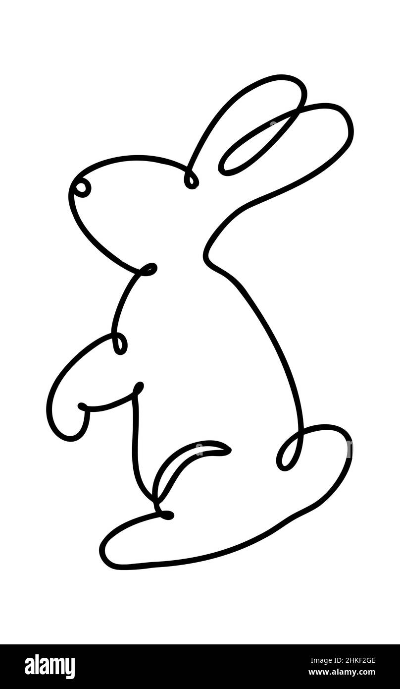 Lustige Kaninchen. Osterhase kontinuierliche eine Linie Zeichnung. Schwarz-weiße Kontur. Vektorgrafik. Stock Vektor