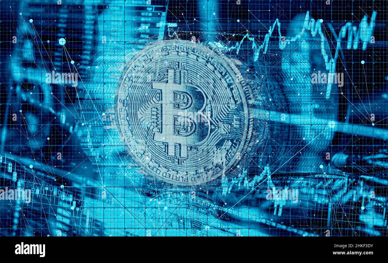 Kryptowährung Bitcoin, Künstliche Intelligenz und Blockchain Stockfoto