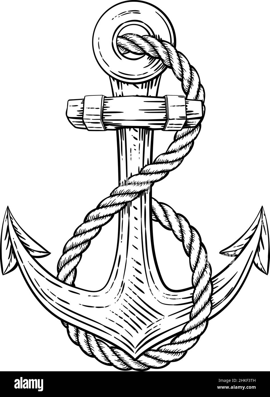 Verankern von Boot oder Schiff Tattoo Zeichnung Stock Vektor