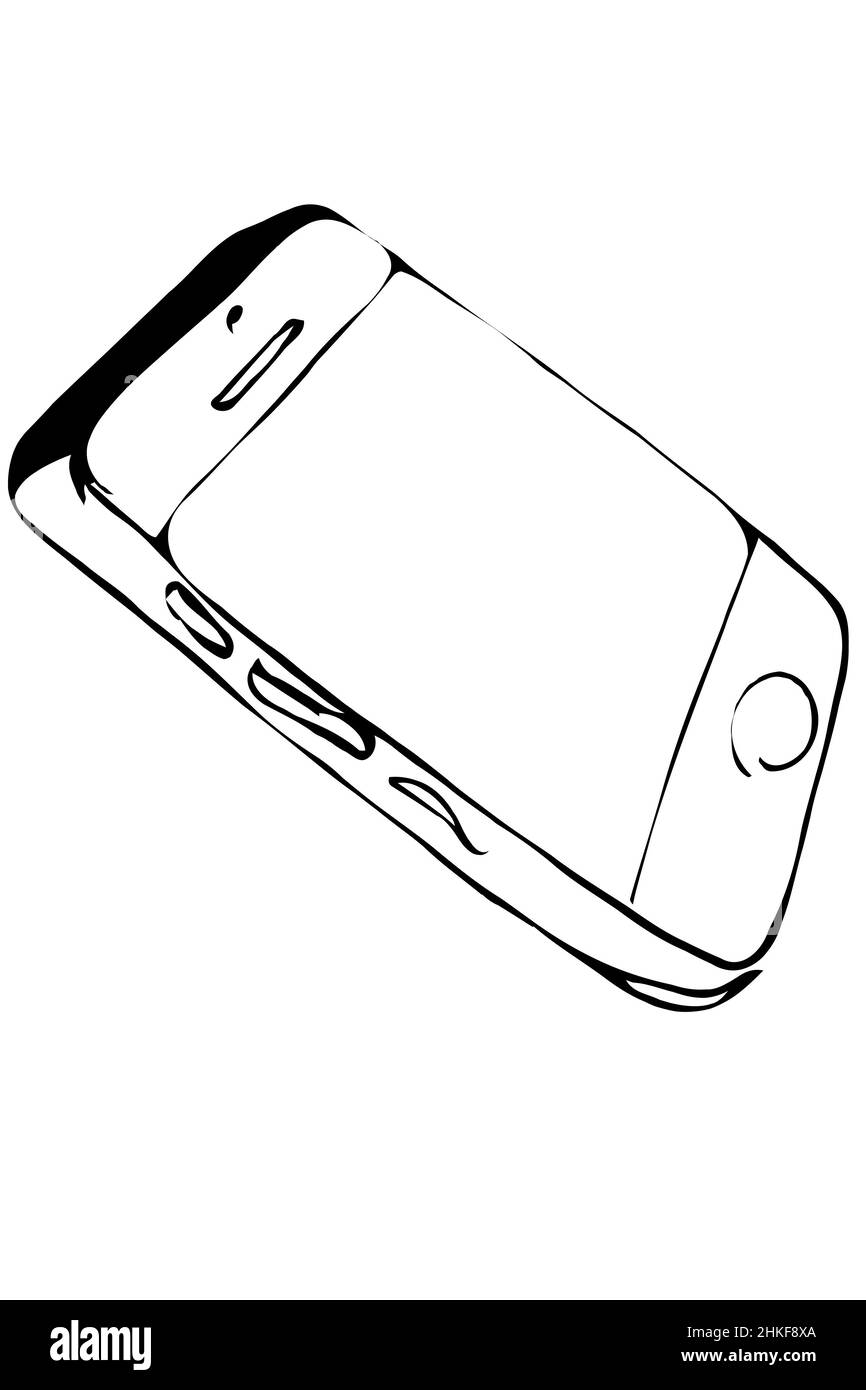 Schwarz-Weiß-Vektorskizze des Touchscreen-Mobiltelefons Stockfoto