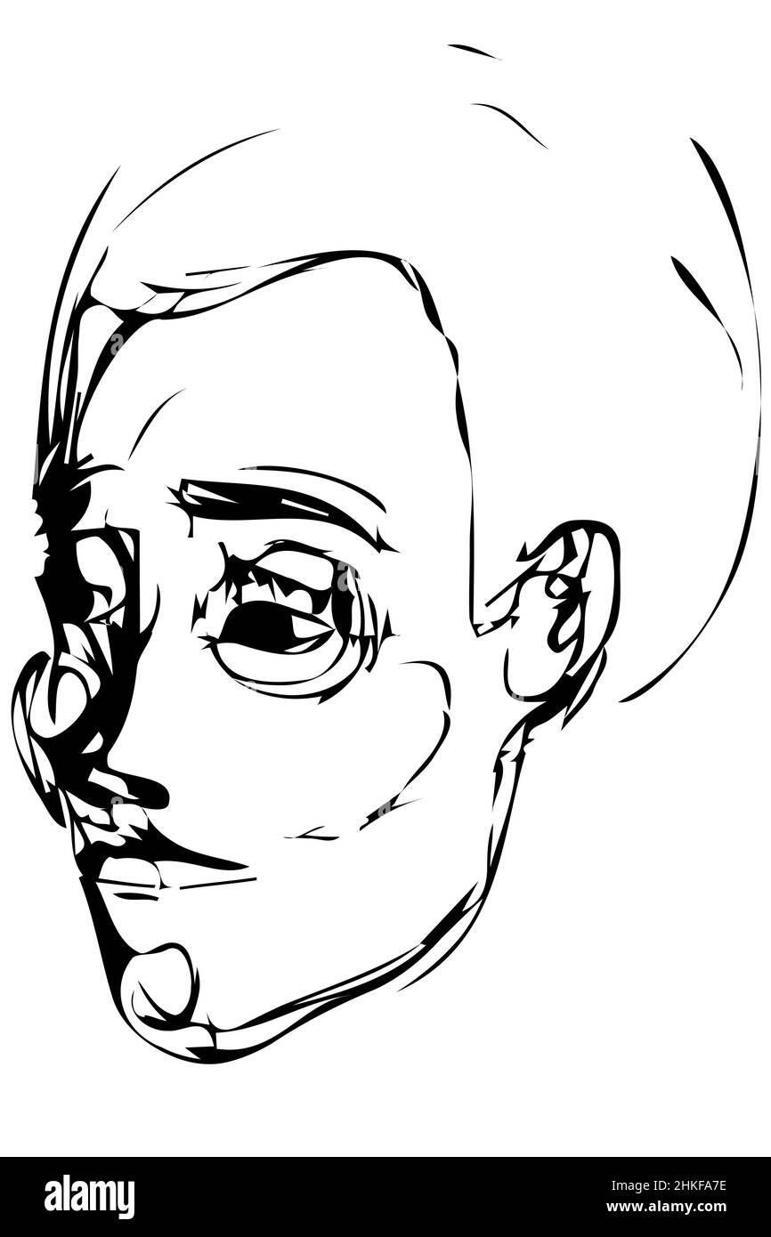 Schwarz-Weiß-Vektorskizze eines jungen Mannes Stockfoto
