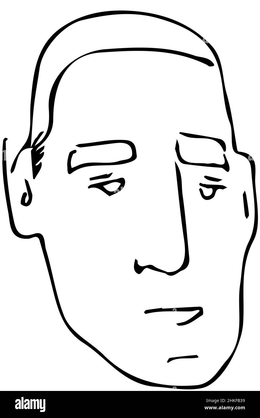 Schwarz-weiße Vektorskizze des Gesichts eines erwachsenen Mannes Stockfoto