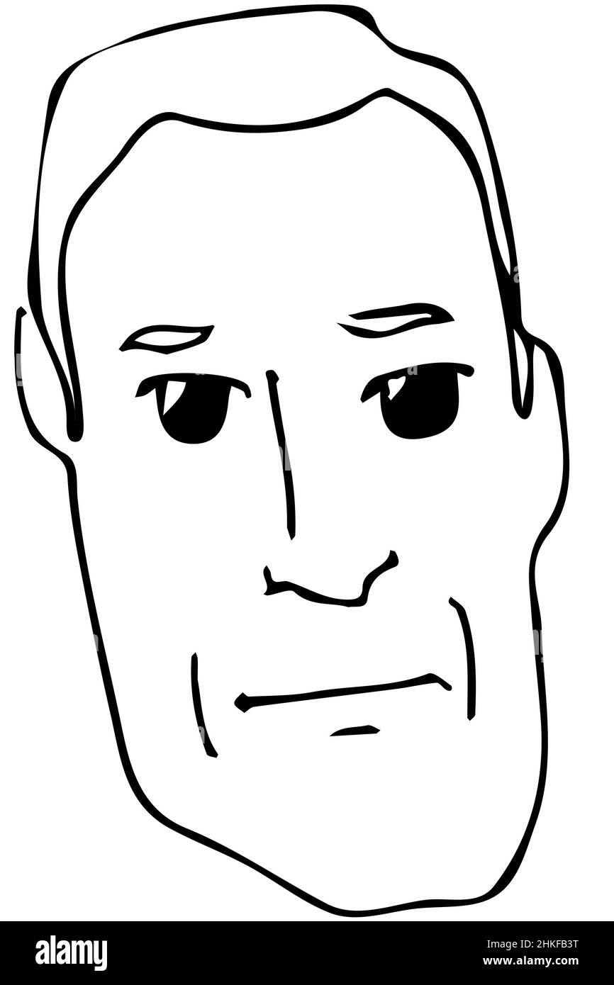 Schwarz-weiße Vektorskizze des Gesichts eines erwachsenen Mannes Stockfoto