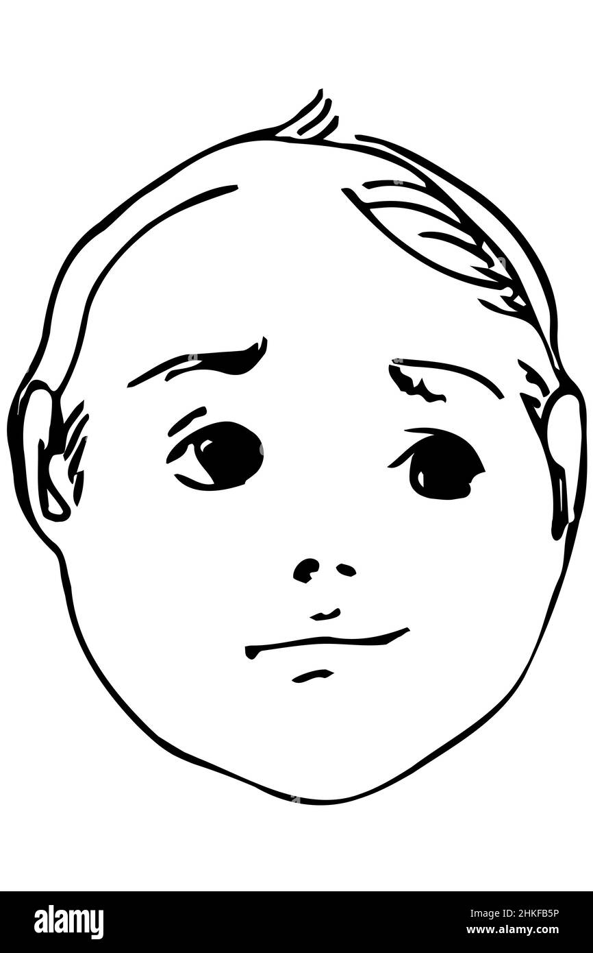 Schwarz-weiße Vektorskizze eines schönen Gesichts eines lächelnden Kindes Stockfoto