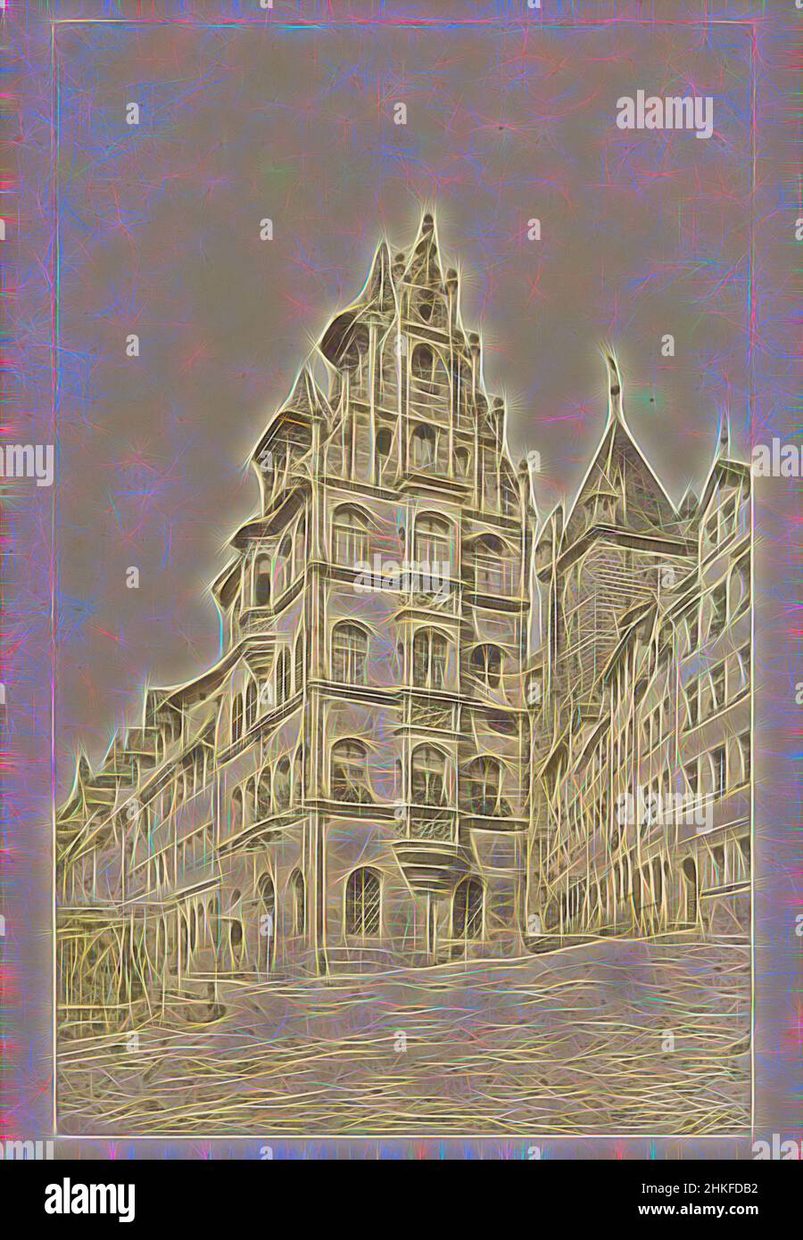 Inspiriert von Blick auf das Petersenhaus in Nürnberg, Petersenhaus II, Nürnberg, Verlag: Friedrich Bruckmann, Neurenberg, Verlag: München, 1863 - 1898, Albumendruck, Höhe 171 mm × Breite 113 mm, neu gestaltet von Artotop. Klassische Kunst neu erfunden mit einem modernen Twist. Design von warmen fröhlichen Leuchten der Helligkeit und Lichtstrahl Strahlkraft. Fotografie inspiriert von Surrealismus und Futurismus, umarmt dynamische Energie der modernen Technologie, Bewegung, Geschwindigkeit und Kultur zu revolutionieren Stockfoto