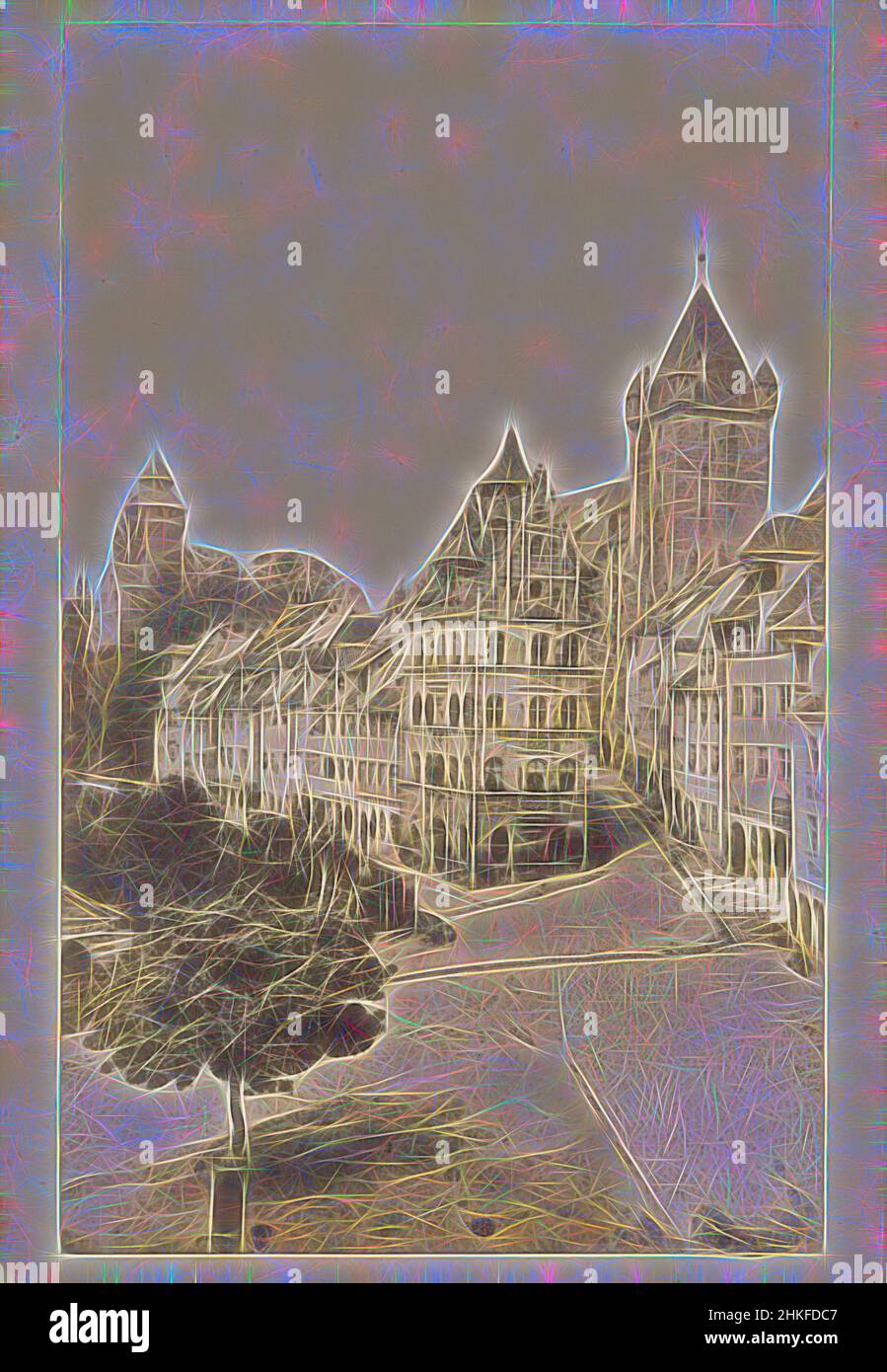 Inspiriert von Blick auf das Petersenhaus in Nürnberg, Petersenhaus I, Nürnberg, Verleger: Friedrich Bruckmann, Neurenberg, Verlag: München, 1863 - 1898, Albumendruck, Höhe 171 mm × Breite 113 mm, neu gestaltet von Artotop. Klassische Kunst neu erfunden mit einem modernen Twist. Design von warmen fröhlichen Leuchten der Helligkeit und Lichtstrahl Strahlkraft. Fotografie inspiriert von Surrealismus und Futurismus, umarmt dynamische Energie der modernen Technologie, Bewegung, Geschwindigkeit und Kultur zu revolutionieren Stockfoto