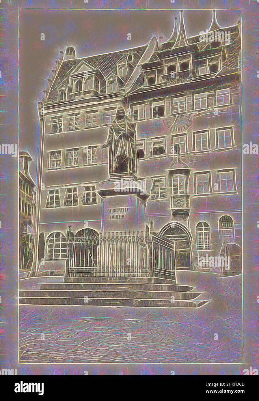 Inspiriert von Albrecht Dürers Statue in Nürnberg, Albrecht Dürers Standbild, Nürnberg, Verleger: Friedrich Bruckmann, Neurenberg, Verlag: München, 1863 - 1898, Albumendruck, Höhe 171 mm × Breite 113 mm, neu gestaltet von Artotop. Klassische Kunst neu erfunden mit einem modernen Twist. Design von warmen fröhlichen Leuchten der Helligkeit und Lichtstrahl Strahlkraft. Fotografie inspiriert von Surrealismus und Futurismus, umarmt dynamische Energie der modernen Technologie, Bewegung, Geschwindigkeit und Kultur zu revolutionieren Stockfoto