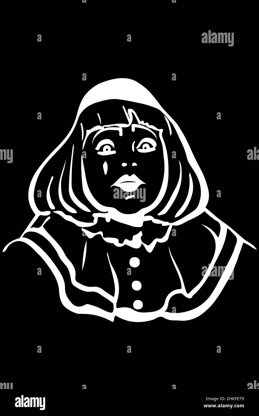 Schwarz-Weiß Vektor Skizze weiße Pantomime mit großen Augen Stockfoto