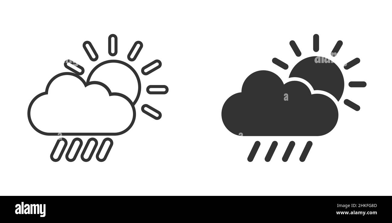 Wettersymbol in flachem Stil. Vektorgrafik Sonne, Wolke und Regen auf weißem, isoliertem Hintergrund. Meteorologie unterzeichnen Geschäftskonzept. Stock Vektor