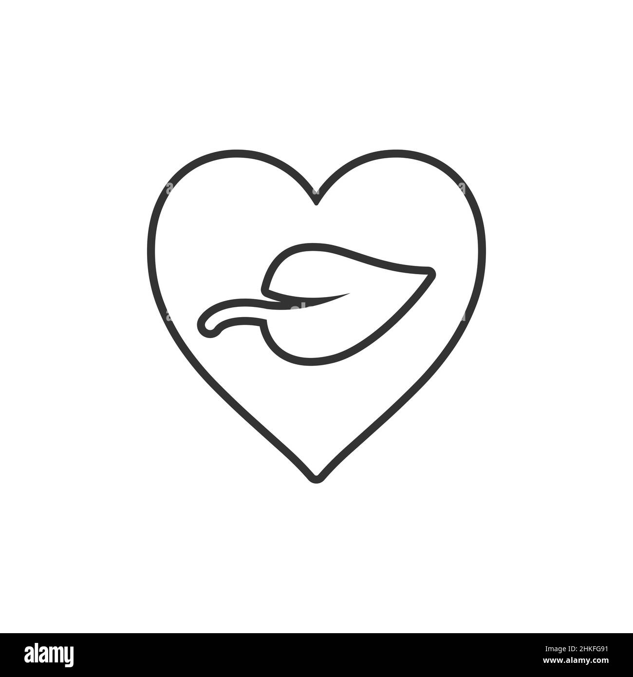 Herz- und Blattsymbol in flacher Optik. Vegan freundliche Vektor-Illustration auf weißem isolierten Hintergrund. Natur Liebe Zeichen Geschäftskonzept. Stock Vektor