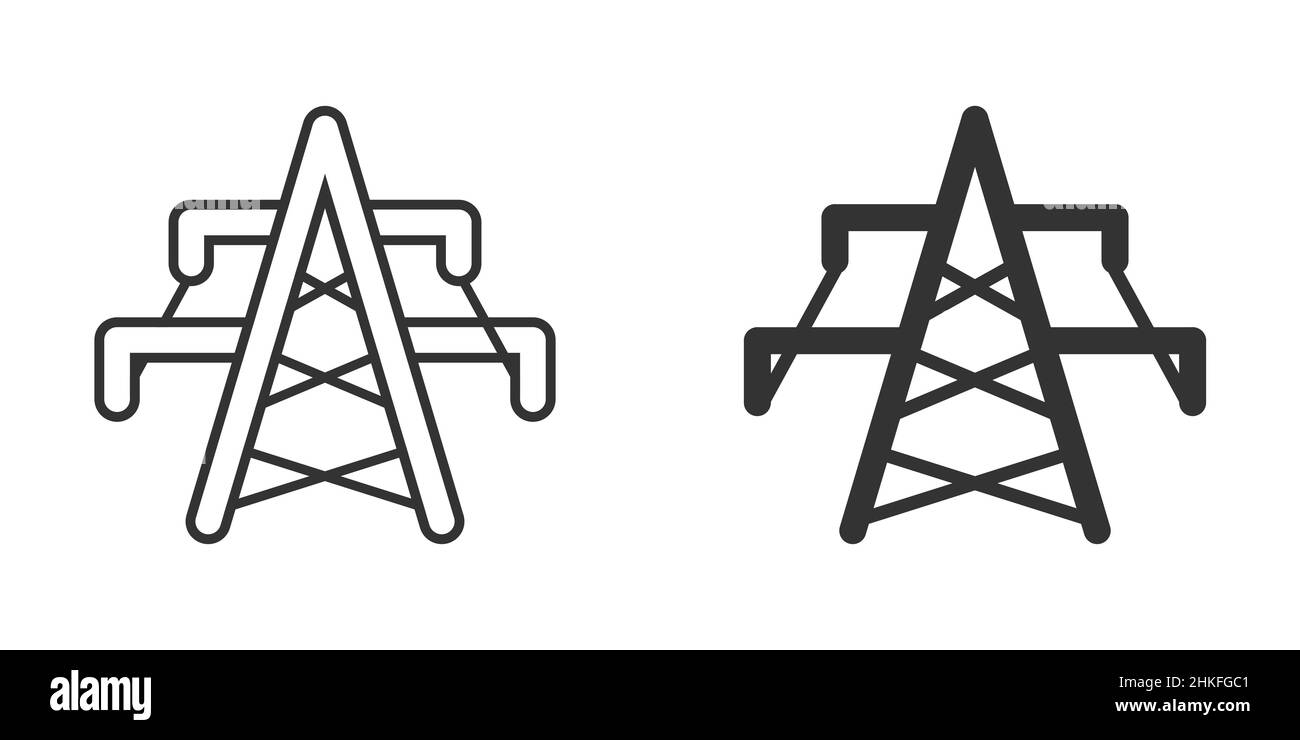 Elektrisches Turmsymbol in flachem Stil. Vektordarstellung des Kraftwerks auf weißem, isoliertem Hintergrund. Hochspannungsschild Geschäftskonzept. Stock Vektor