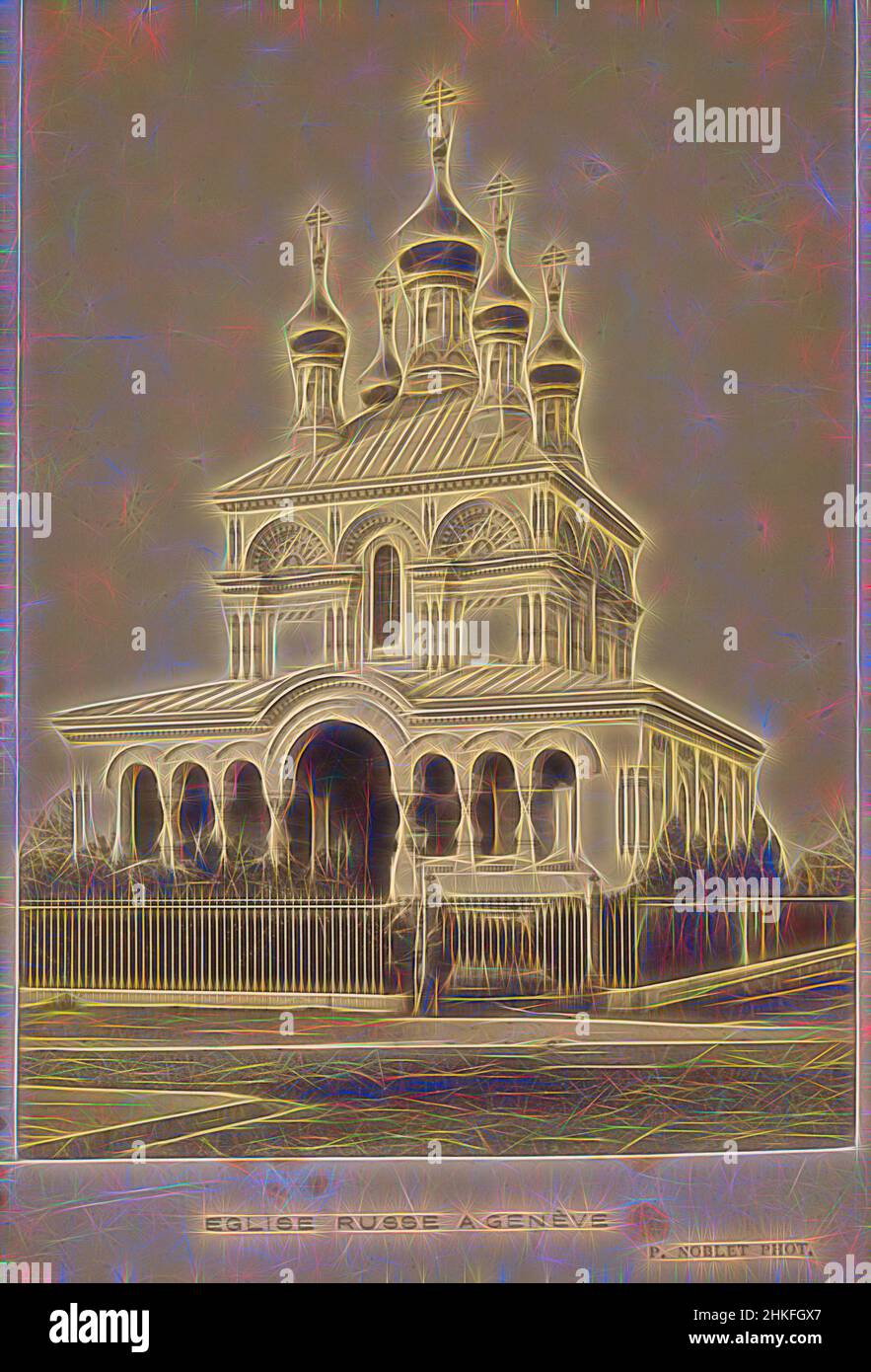 Inspiriert von Blick auf die russisch-orthodoxe Kirche Genf, Eglise Russe a Genève, A & P. Noblet, Genève, c.. 1880 - c. 1920, Albumendruck, Höhe 142 mm × Breite 102 mm, neu gestaltet von Artotop. Klassische Kunst neu erfunden mit einem modernen Twist. Design von warmen fröhlichen Leuchten der Helligkeit und Lichtstrahl Strahlkraft. Fotografie inspiriert von Surrealismus und Futurismus, umarmt dynamische Energie der modernen Technologie, Bewegung, Geschwindigkeit und Kultur zu revolutionieren Stockfoto