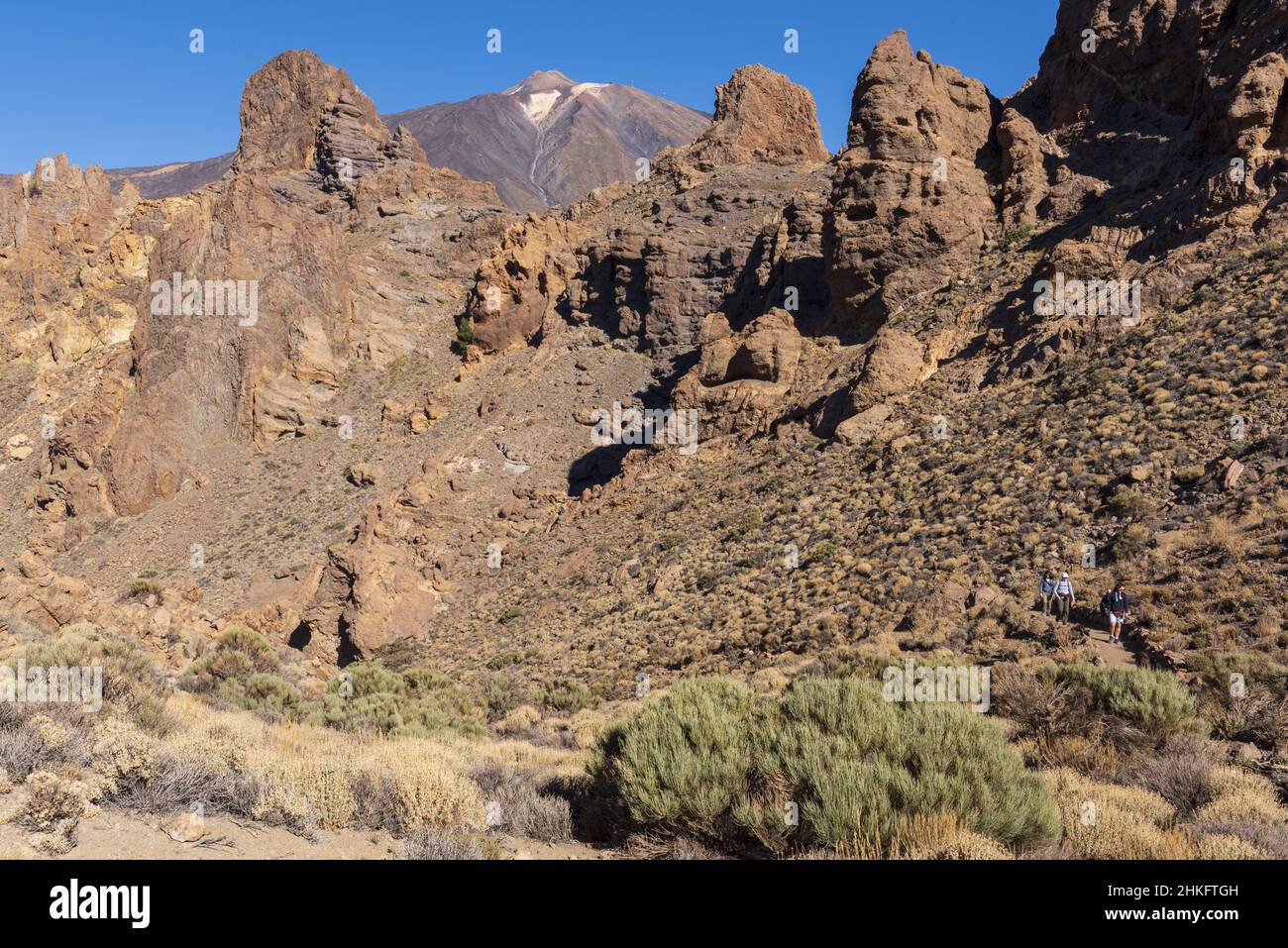 Spanien, Kanarische Inseln, Teneriffa, Teide-Nationalpark, von der UNESCO zum Weltkulturerbe erklärt, El Teide, Roques de Garcia Stockfoto