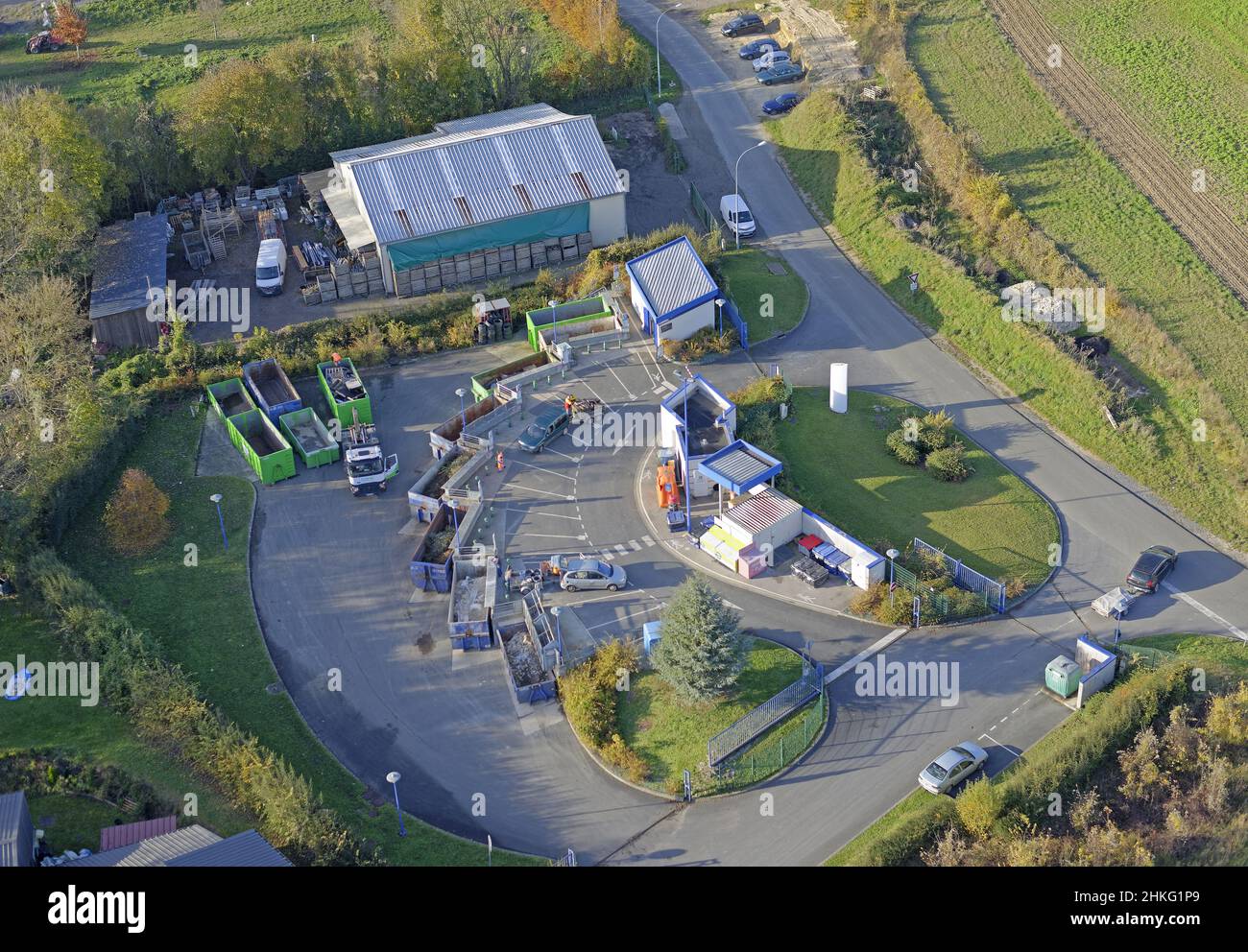 Frankreich, Oise, Entladeplattform des Abgabezentrums Aubevoye (Luftaufnahme) Stockfoto