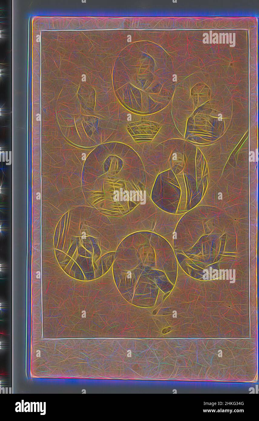 Inspiriert von Kompositionsporträts der niederländischen Königsfamilie mit König Wilhelm III., Königin Sophie, Prinz Alexander, Prinz Friedrich und Kronprinz William. Über ihnen sind die Porträts von König Wilhelm I. und II und Henry, unbekannt, c. 1874, Papier, Albumendruck, Höhe 102 mm × Breite 63 mm, neu gestaltet von Artotop. Klassische Kunst neu erfunden mit einem modernen Twist. Design von warmen fröhlichen Leuchten der Helligkeit und Lichtstrahl Strahlkraft. Fotografie inspiriert von Surrealismus und Futurismus, umarmt dynamische Energie der modernen Technologie, Bewegung, Geschwindigkeit und Kultur zu revolutionieren Stockfoto