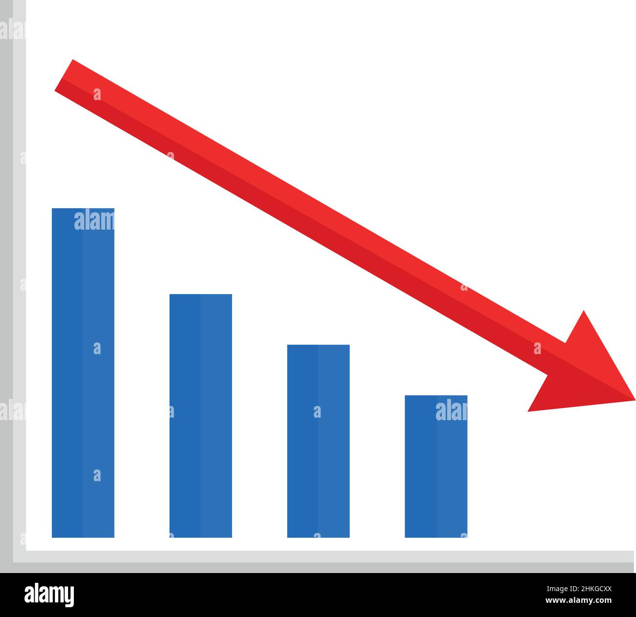 Vektordarstellung eines Balkendiagramms mit einem absteigenden roten Pfeil Stock Vektor