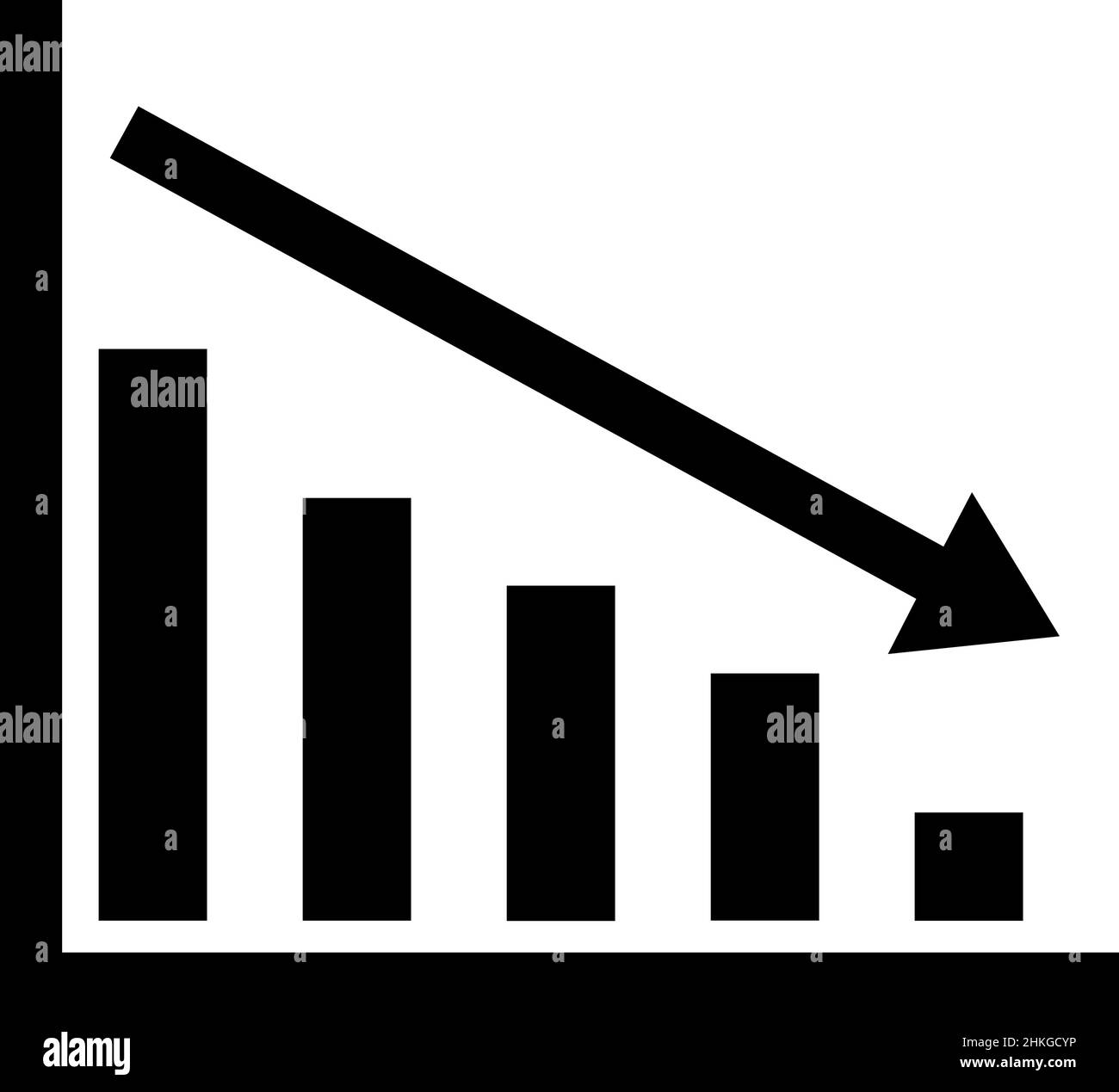 Vektorgrafik schwarze Silhouette Darstellung eines Symbols eines Balkendiagramms mit einem Abwärtstrend Stock Vektor