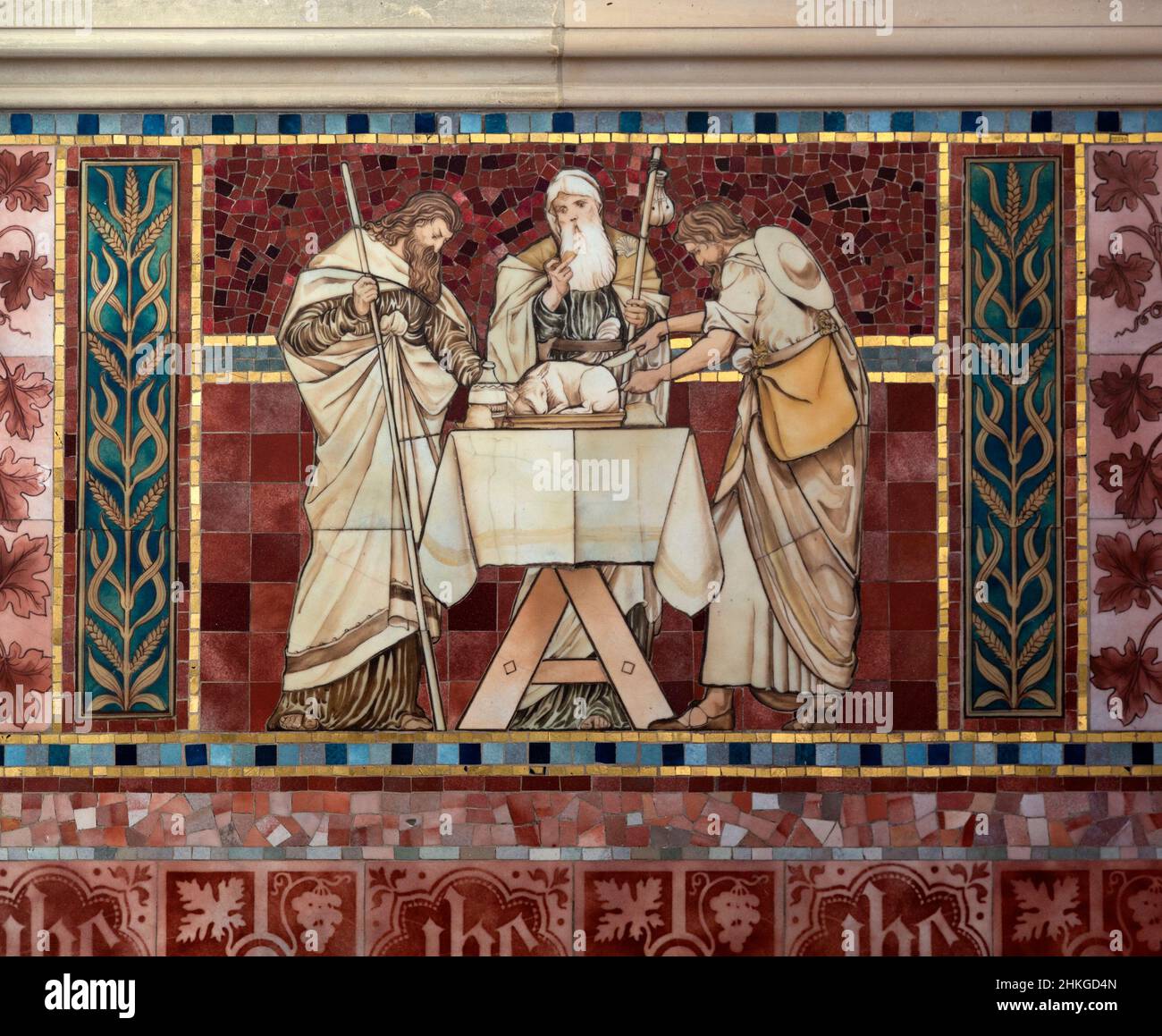 Reeredos Mosaikdetail des Lammopfers, 1882, Oakley Church, Suffolk, England, VEREINIGTES KÖNIGREICH Stockfoto