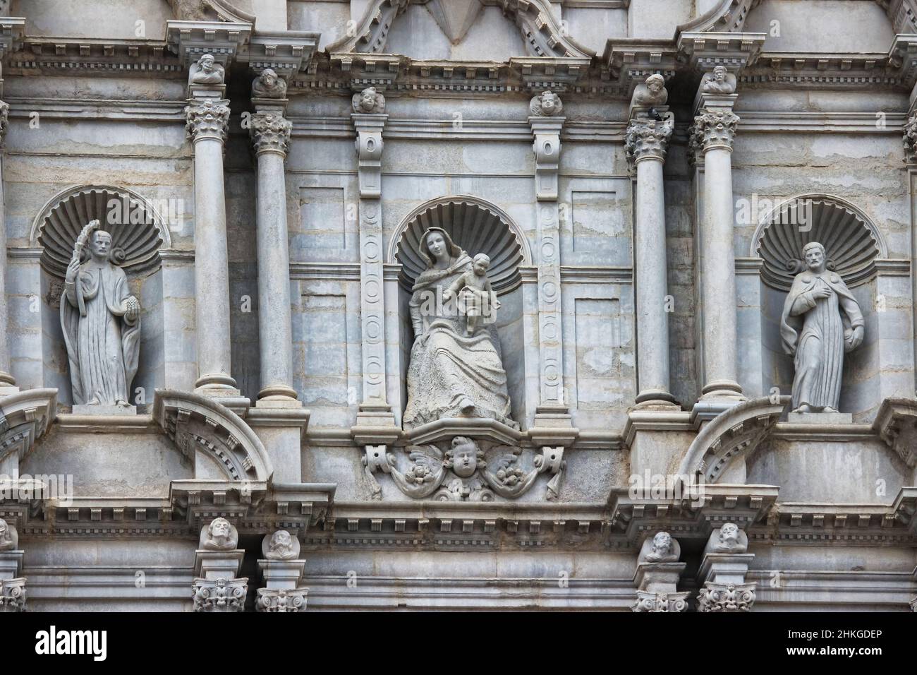 Einige Details der schönen katalanisch-gotischen Kathedrale, von Girona, Spanien, Costa Brava Stockfoto