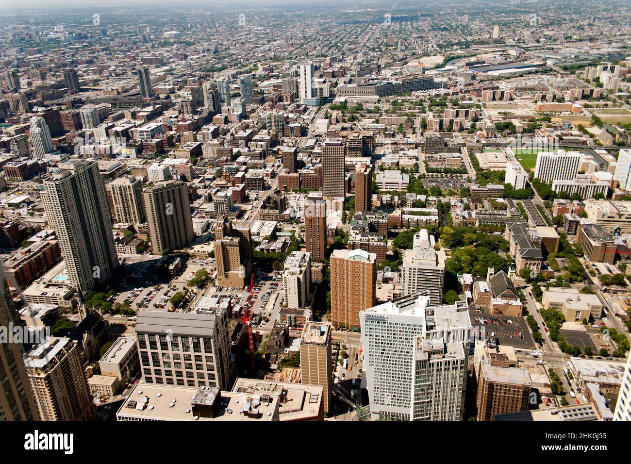 Luftaufnahme von Chicago, von der Aussichtsplattform des John Hancock Center, Chicago, Illinois Stockfoto