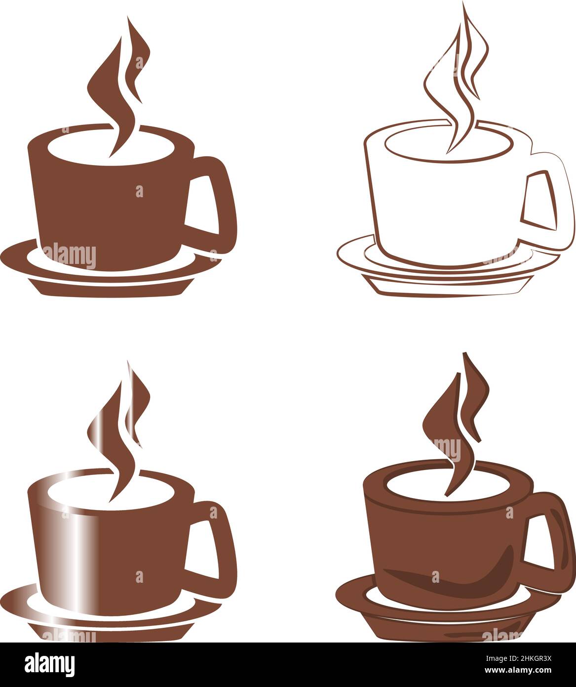 Satz von einfarbigen einfachen Logo mit Kaffeetasse auf transparentem Hintergrund Stock Vektor