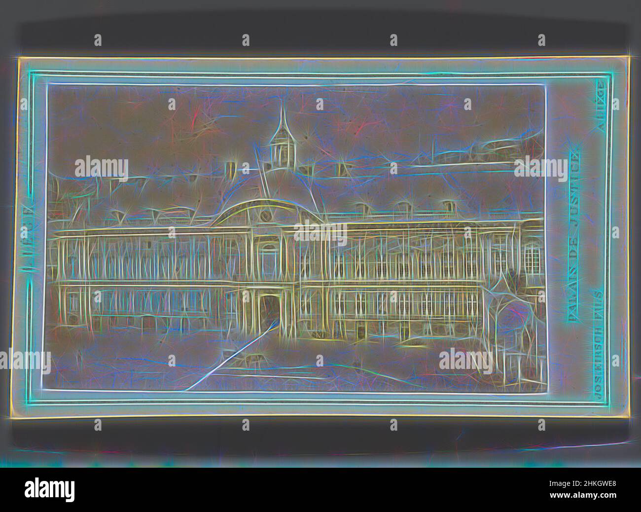 Inspiriert vom Palast der Fürstbischöfe von Liège, Palais de Justice, Lüttich, Joseph Kirsch Fils, Liège, 1862 - 1894, Papier, Albumendruck, Höhe 63 mm × Breite 106 mm, neu gestaltet von Artotop. Klassische Kunst neu erfunden mit einem modernen Twist. Design von warmen fröhlichen Leuchten der Helligkeit und Lichtstrahl Strahlkraft. Fotografie inspiriert von Surrealismus und Futurismus, umarmt dynamische Energie der modernen Technologie, Bewegung, Geschwindigkeit und Kultur zu revolutionieren Stockfoto