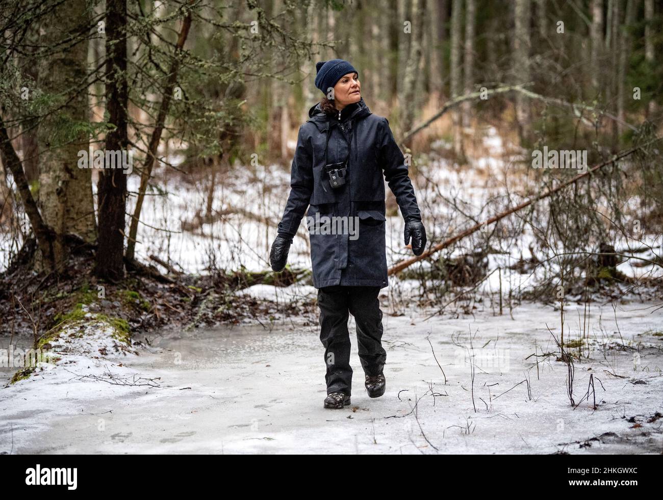 Kronprinzessin Victoria besucht am 04. Februar 2022 den Farnebofjarden National Park (schwedisch: Färnebofjärdens National Park) in Gavleborg County, Schweden. Foto: Ulf Palm / TT / Code 9110 Stockfoto