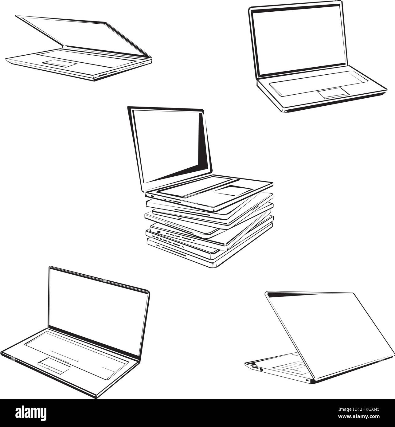 Notebook, Bilder eines Laptops aus verschiedenen Blickwinkeln. Bild für Symbole, Hintergrundbilder, Vektor, Illustration Stock Vektor