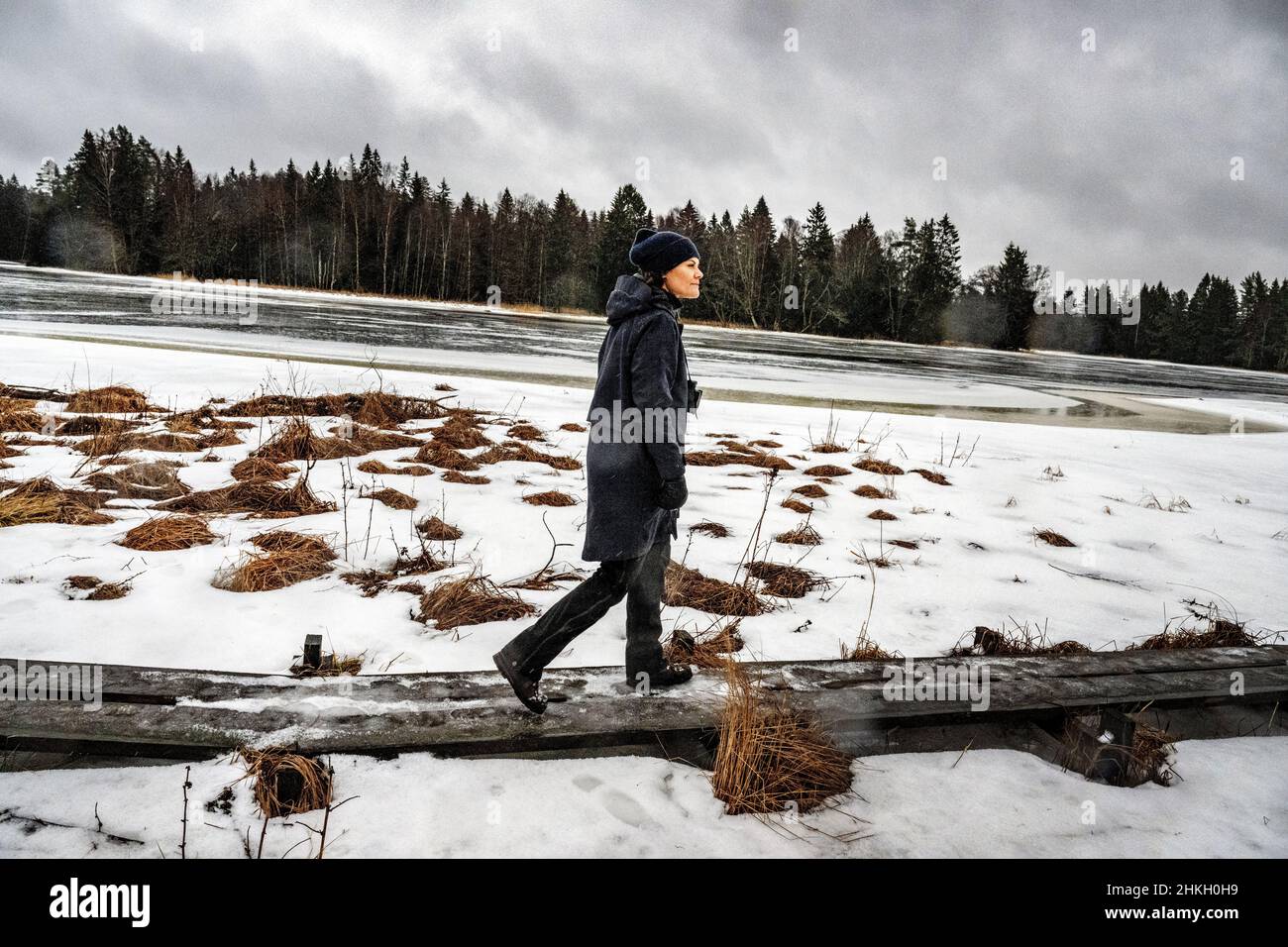 Kronprinzessin Victoria besucht am 04. Februar 2022 den Farnebofjarden National Park (schwedisch: Färnebofjärdens National Park) in Gavleborg County, Schweden. Foto: Ulf Palm / TT / Code 9110 Stockfoto