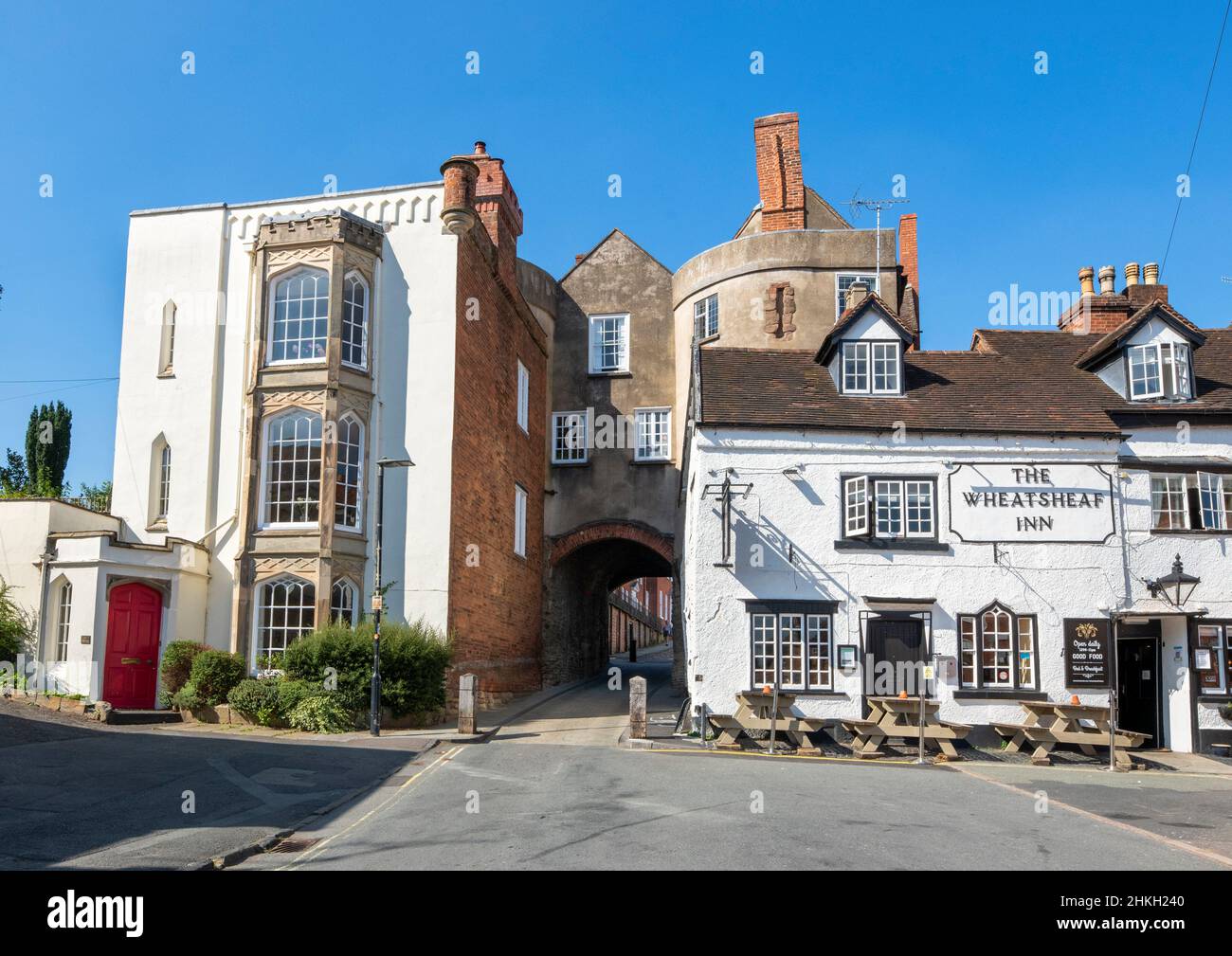 The Broad Gate and Wheatsheaf Inn, Ludlow, Shropshire. Stockfoto