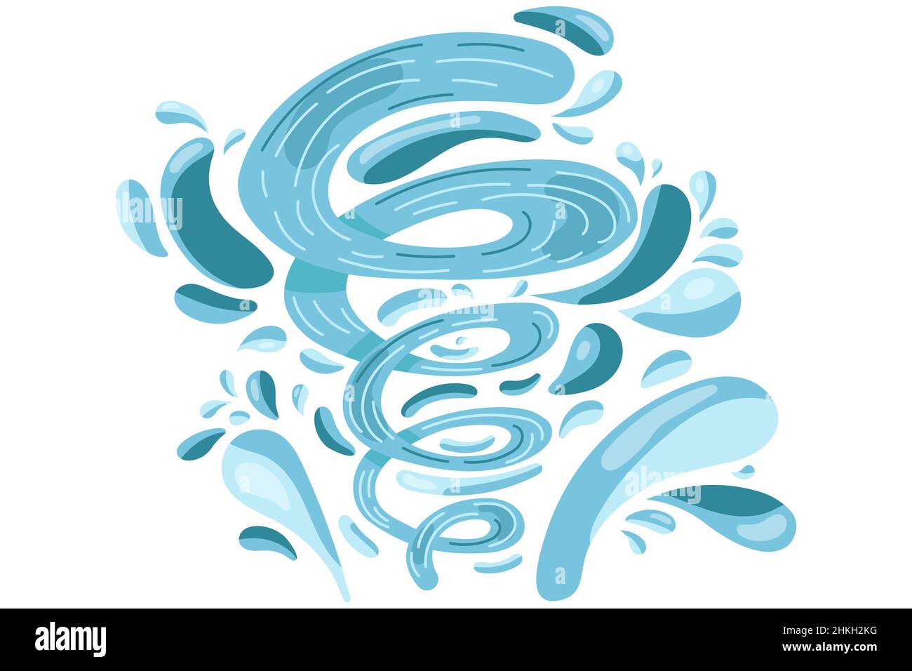 Ein Spritzer Wasser mit einem Whirlpool, Trinkwasser, das wie aus einem Brunnen sprudelt Stock Vektor