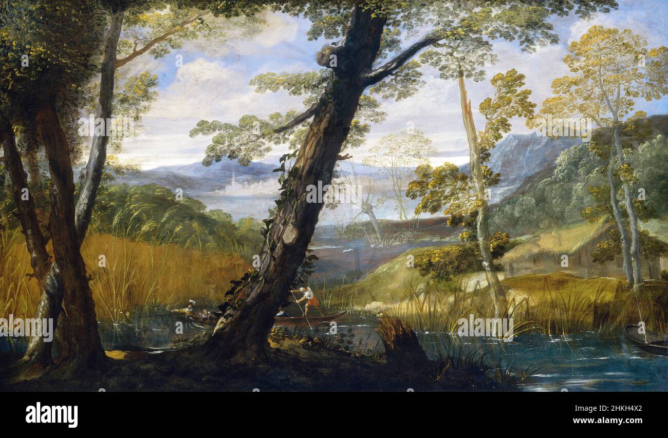 Flusslandschaft von Annibale Carracci (1560-1609), Öl auf Leinwand, c. 1590 Stockfoto