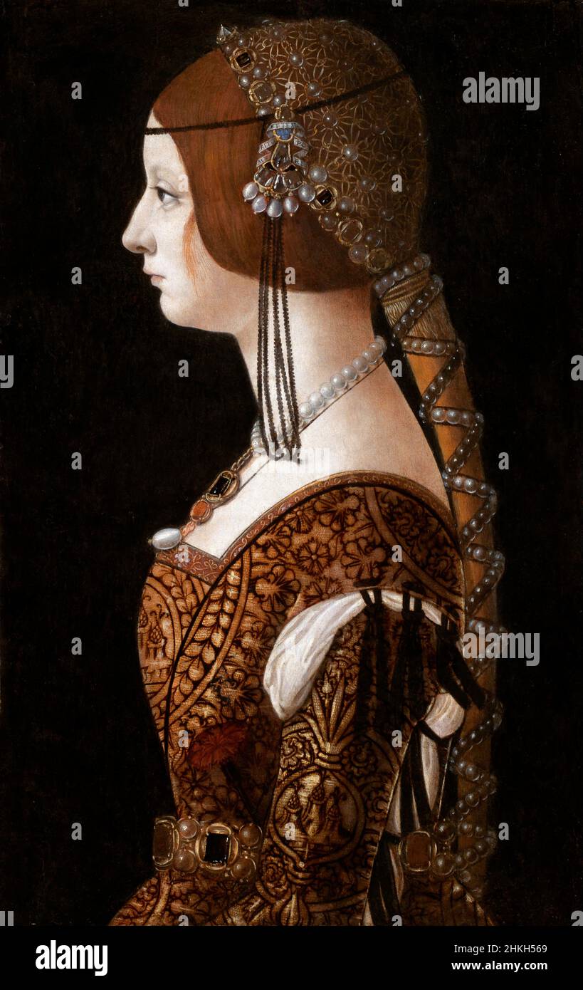 Bianca Maria Sforza des italienischen Renaissance-Künstlers Giovanni Ambrogio de Predis (c. 1455 – c. 1508), Öl auf Platte, 1493 Stockfoto