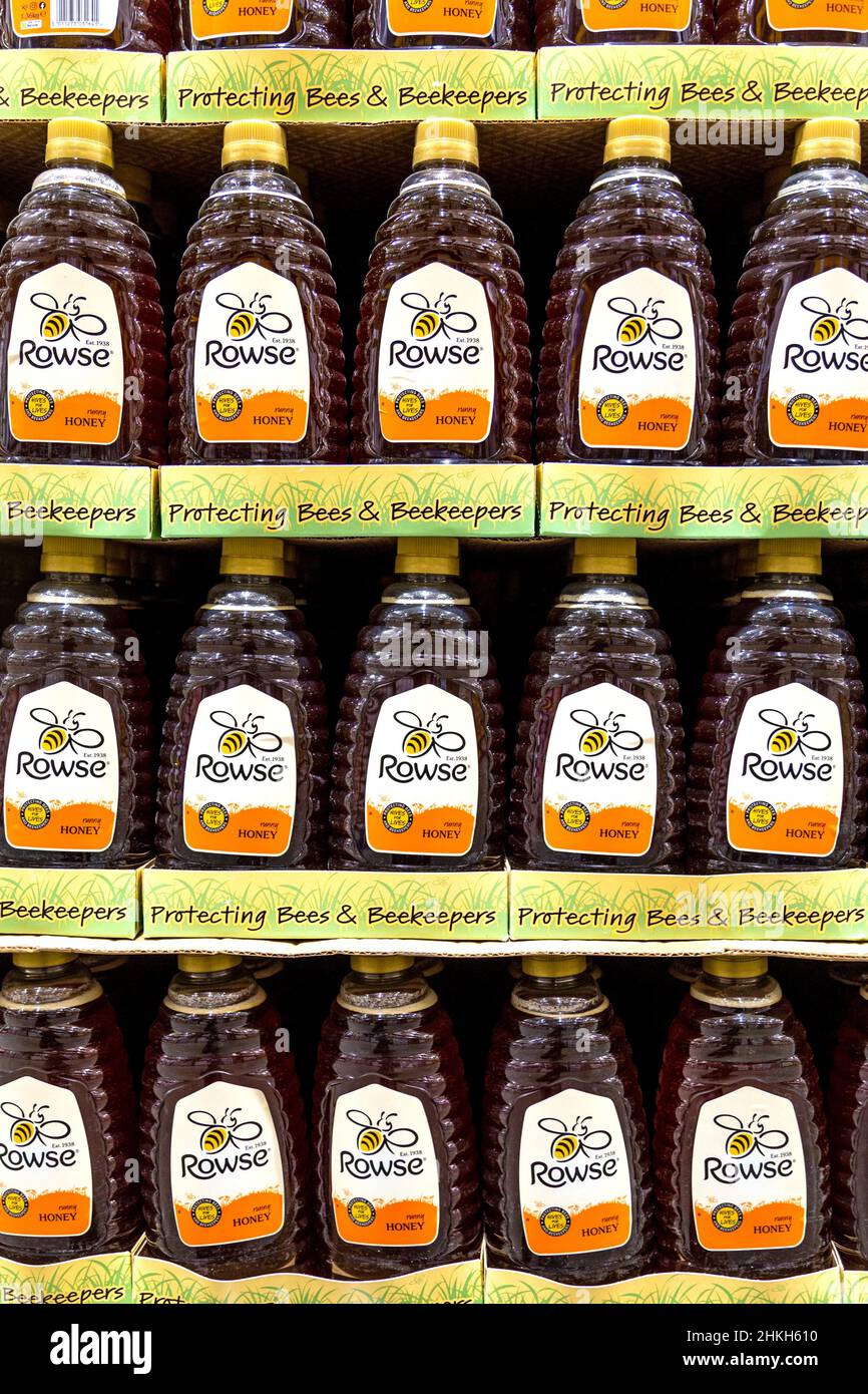 Flaschen laufenden Rowse Honey in einem Supermarkt Stockfoto
