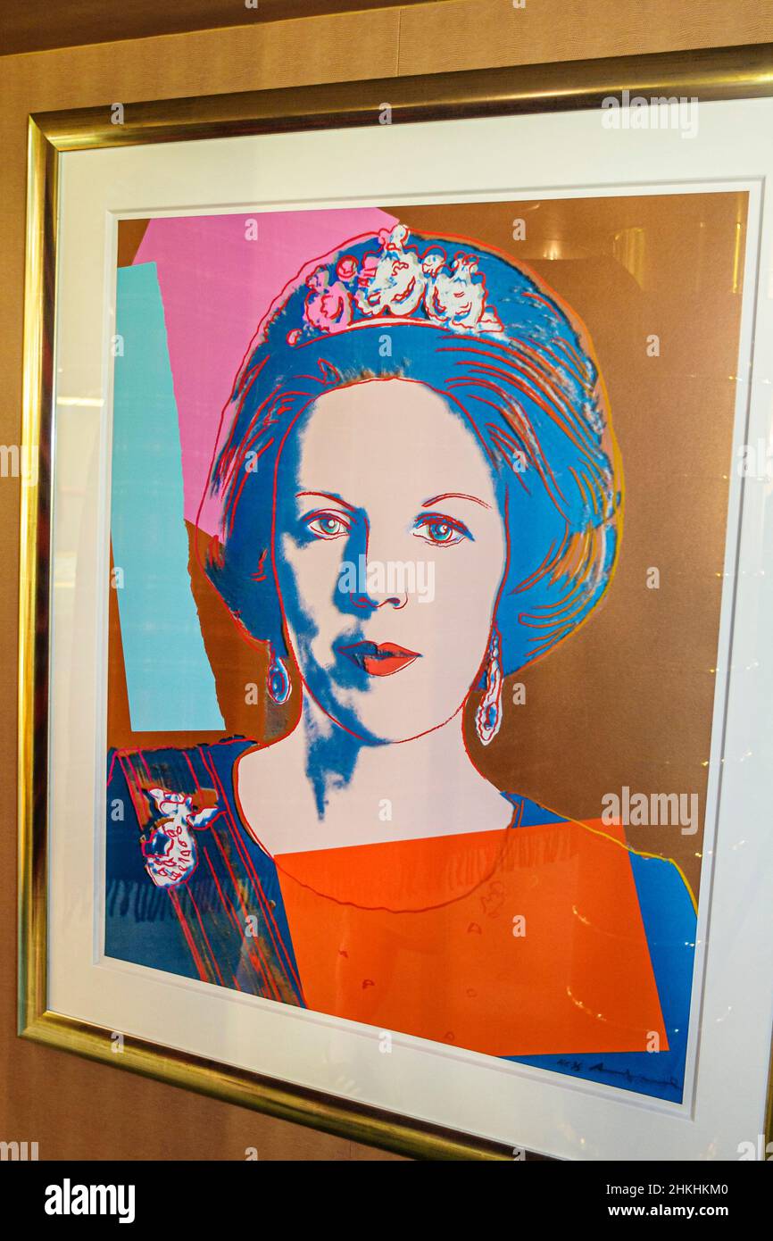 New York City, Atlantik Holland America Line, Ostkaribische Kreuzfahrt mit HAL ms Noordam an Bord, Kunstwerke, Königin Beatrix Niederlande Andy Warhol Stockfoto