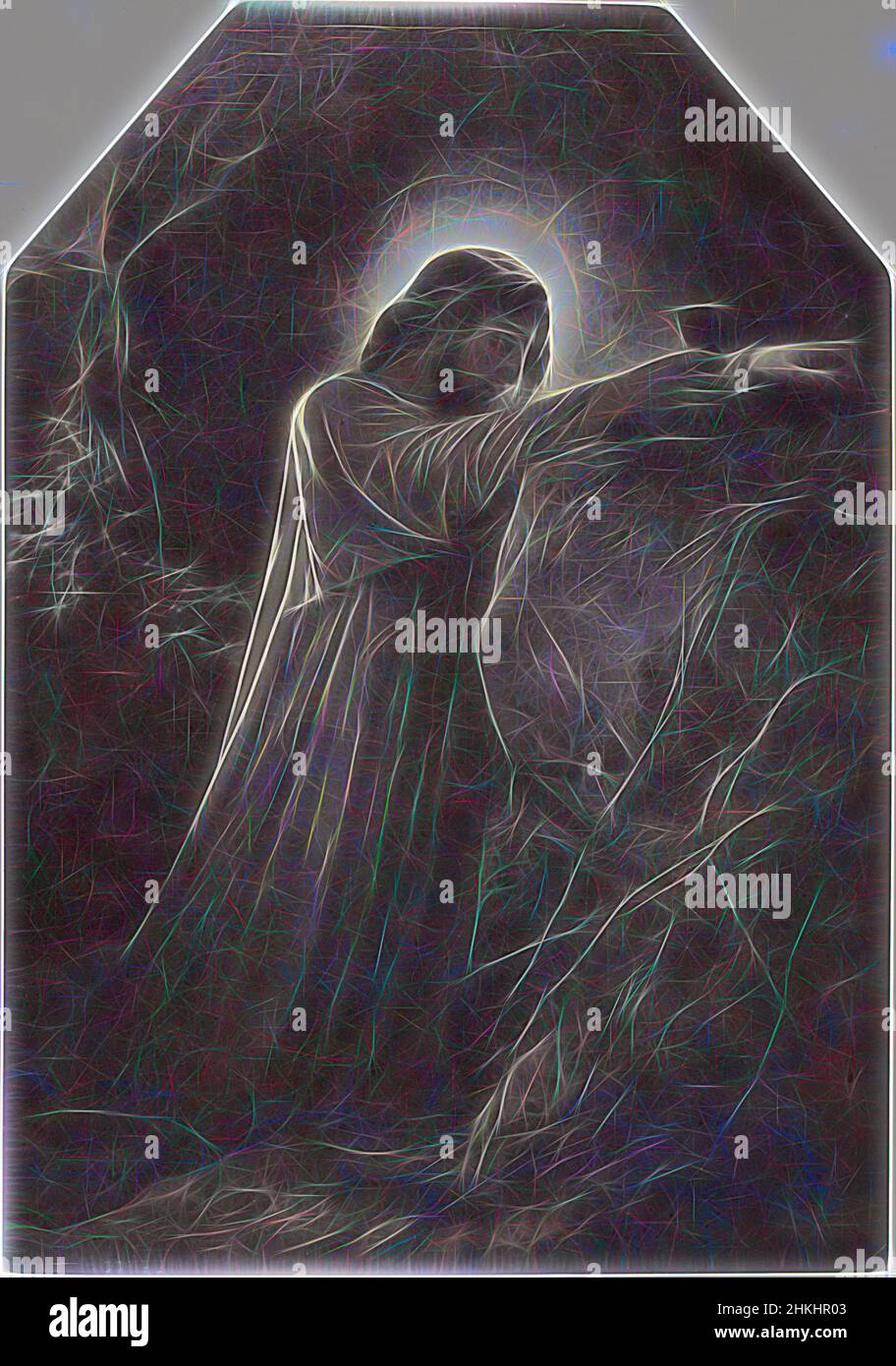 Inspiriert von Christus im Garten Gethsemane von Paul Delaroche, Le Christ au jardin des oliviers, Robert Jefferson Bingham, nach: Paul Delaroche, Paris, in oder nach 1855 - in oder vor 1858, Papier, Albumendruck, Gravur, Höhe 210 mm × Breite 147 mmhöhe 290 mm × Breite 207 mm, neu erfunden von Artotop. Klassische Kunst neu erfunden mit einem modernen Twist. Design von warmen fröhlichen Leuchten der Helligkeit und Lichtstrahl Strahlkraft. Fotografie inspiriert von Surrealismus und Futurismus, umarmt dynamische Energie der modernen Technologie, Bewegung, Geschwindigkeit und Kultur zu revolutionieren Stockfoto