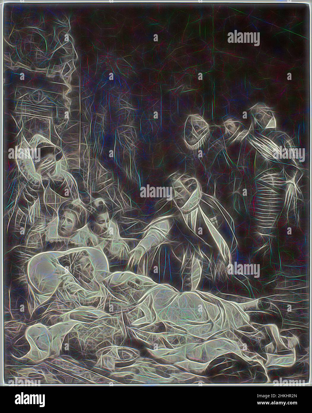 Inspiriert durch den Tod von Königin Elizabeth I. von England von Paul Delaroche, Mort d'Élisabeth, reine d'Angleterre en 1603, Robert Jefferson Bingham, nach: Paul Delaroche, Paris, c. 1853 - in oder vor 1858, Papier, Albumendruck, Gravur, Höhe 206 mm × Breite 166 mmhöhe 282 mm × Breite 225 mm, neu erfunden von Artotop. Klassische Kunst neu erfunden mit einem modernen Twist. Design von warmen fröhlichen Leuchten der Helligkeit und Lichtstrahl Strahlkraft. Fotografie inspiriert von Surrealismus und Futurismus, umarmt dynamische Energie der modernen Technologie, Bewegung, Geschwindigkeit und Kultur zu revolutionieren Stockfoto