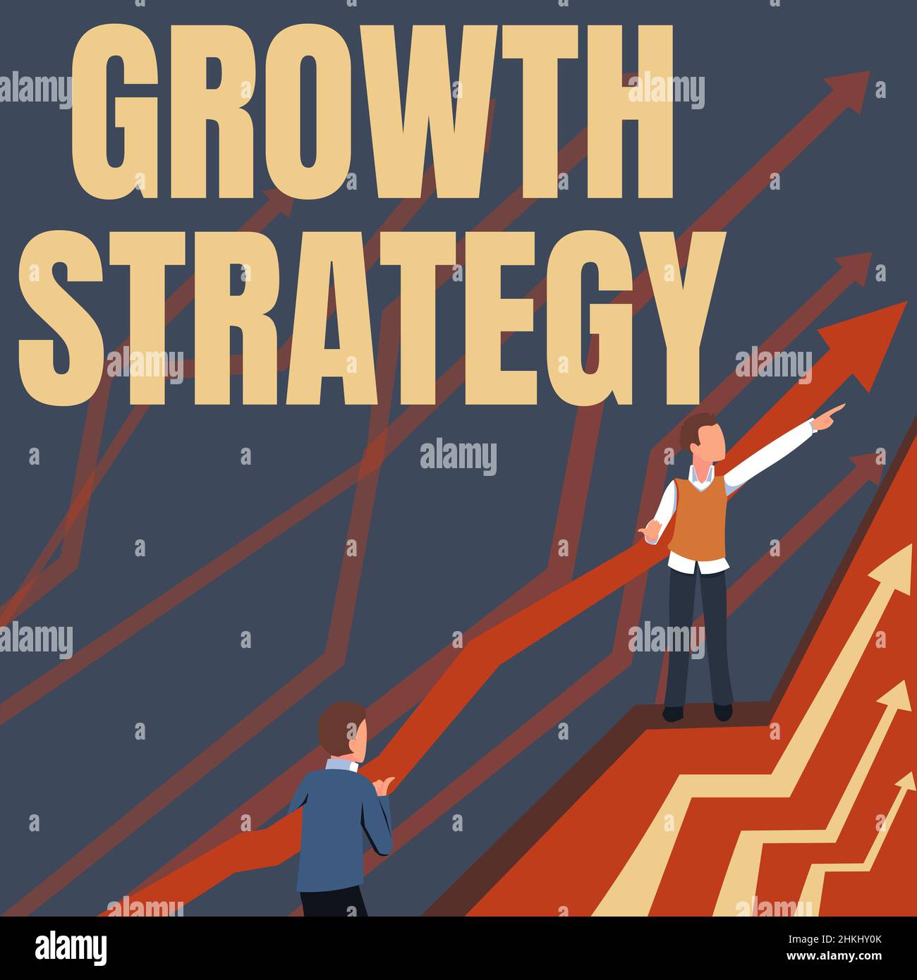Handschrift Text Wachstumsstrategie. Internet Concept Strategy zielte darauf ab, größere Marktanteile an kurzfristigen Pfeilen zu gewinnen, die zwei kollaborierende Unternehmen leiten Stockfoto