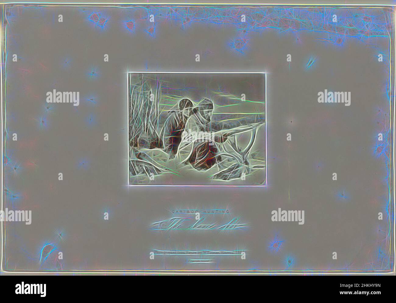 Inspiriert von zwei Jägern im Schnee mit dem Kopf eines Elchs, Cariboo Hunting. The Chance shot, William Notman, Montréal, 1866, Papier, Albumendruck, Höhe 96 mm × Breite 118 mmhöhe 230 mm × Breite 335 mm, neu gestaltet von Artotop. Klassische Kunst neu erfunden mit einem modernen Twist. Design von warmen fröhlichen Leuchten der Helligkeit und Lichtstrahl Strahlkraft. Fotografie inspiriert von Surrealismus und Futurismus, umarmt dynamische Energie der modernen Technologie, Bewegung, Geschwindigkeit und Kultur zu revolutionieren Stockfoto