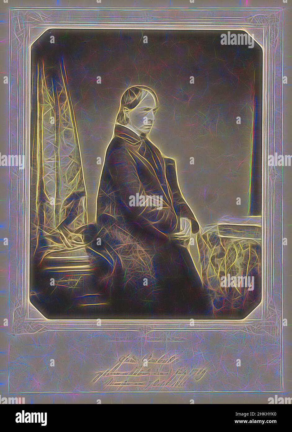 Inspiriert von Portrait von Friedrich Overbeck, Franz Hanfstaengl, München, 7-Okt-1855, Papier, Gesalzener Papierdruck, Höhe 281 mm × Breite 225 mmhöhe 459 mm × Breite 349 mm, neu gestaltet von Artotop. Klassische Kunst neu erfunden mit einem modernen Twist. Design von warmen fröhlichen Leuchten der Helligkeit und Lichtstrahl Strahlkraft. Fotografie inspiriert von Surrealismus und Futurismus, umarmt dynamische Energie der modernen Technologie, Bewegung, Geschwindigkeit und Kultur zu revolutionieren Stockfoto