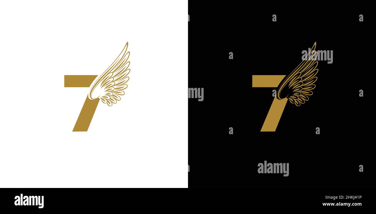 Das Logo der Nummer sieben kombiniert mit dem modernen und erstaunlichen Flügelsymbol Stock Vektor