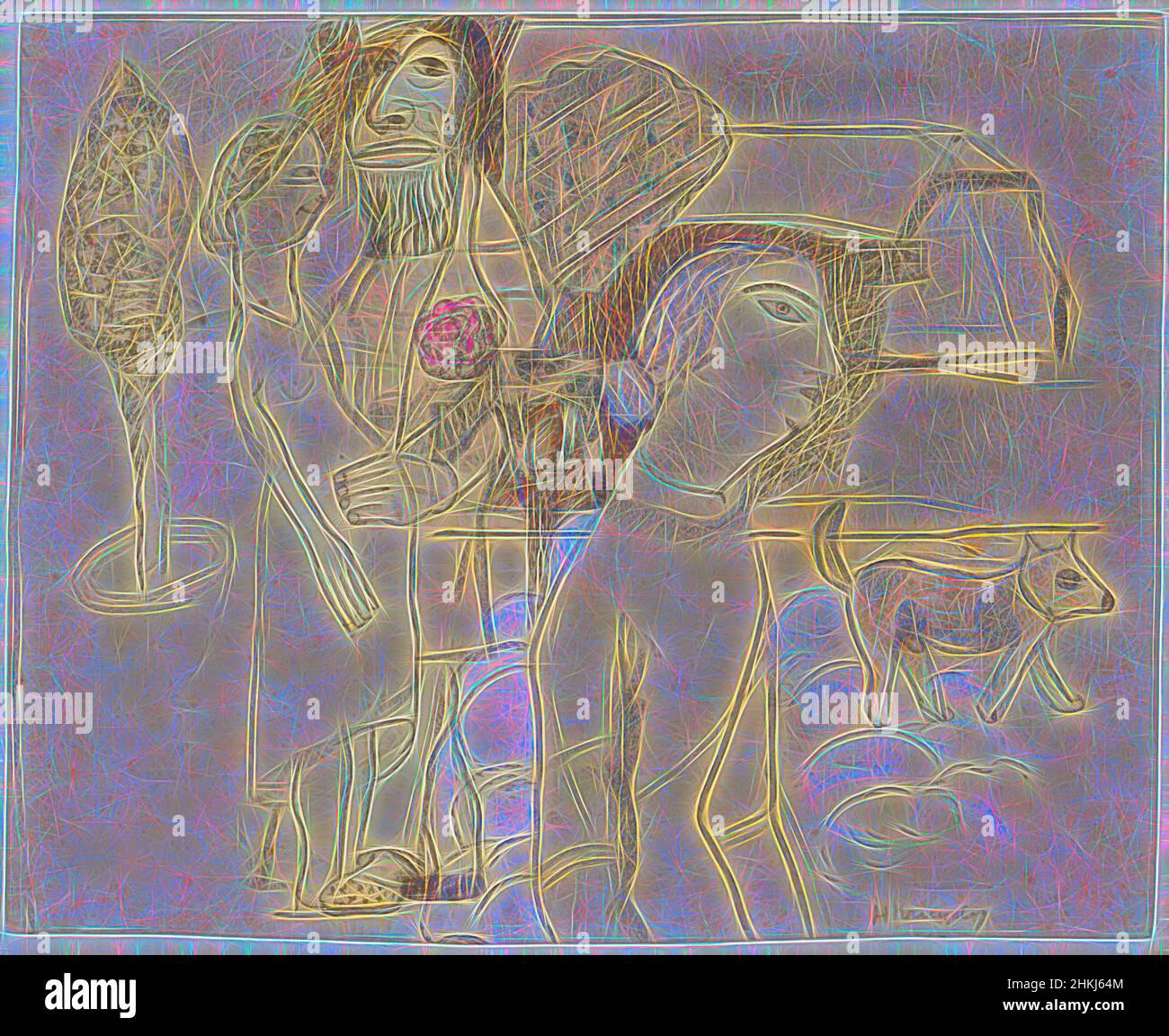 Inspiriert vom Wächter der Frau mit der unerwünschten Schwangerschaft, gerahmte Zeichnung einer Gruppe von Figuren in einer Landschaft. Rückseitig eine Skizze in Tusche mit zwei Hühnern., Zeichner: Herman Kruyder, Niederlande, c. 1932, Papier, Bleistift, Pinsel, Stift, Höhe 172 mm × Breite 213 mm, neu gestaltet von Artotop. Klassische Kunst neu erfunden mit einem modernen Twist. Design von warmen fröhlichen Leuchten der Helligkeit und Lichtstrahl Strahlkraft. Fotografie inspiriert von Surrealismus und Futurismus, umarmt dynamische Energie der modernen Technologie, Bewegung, Geschwindigkeit und Kultur zu revolutionieren Stockfoto