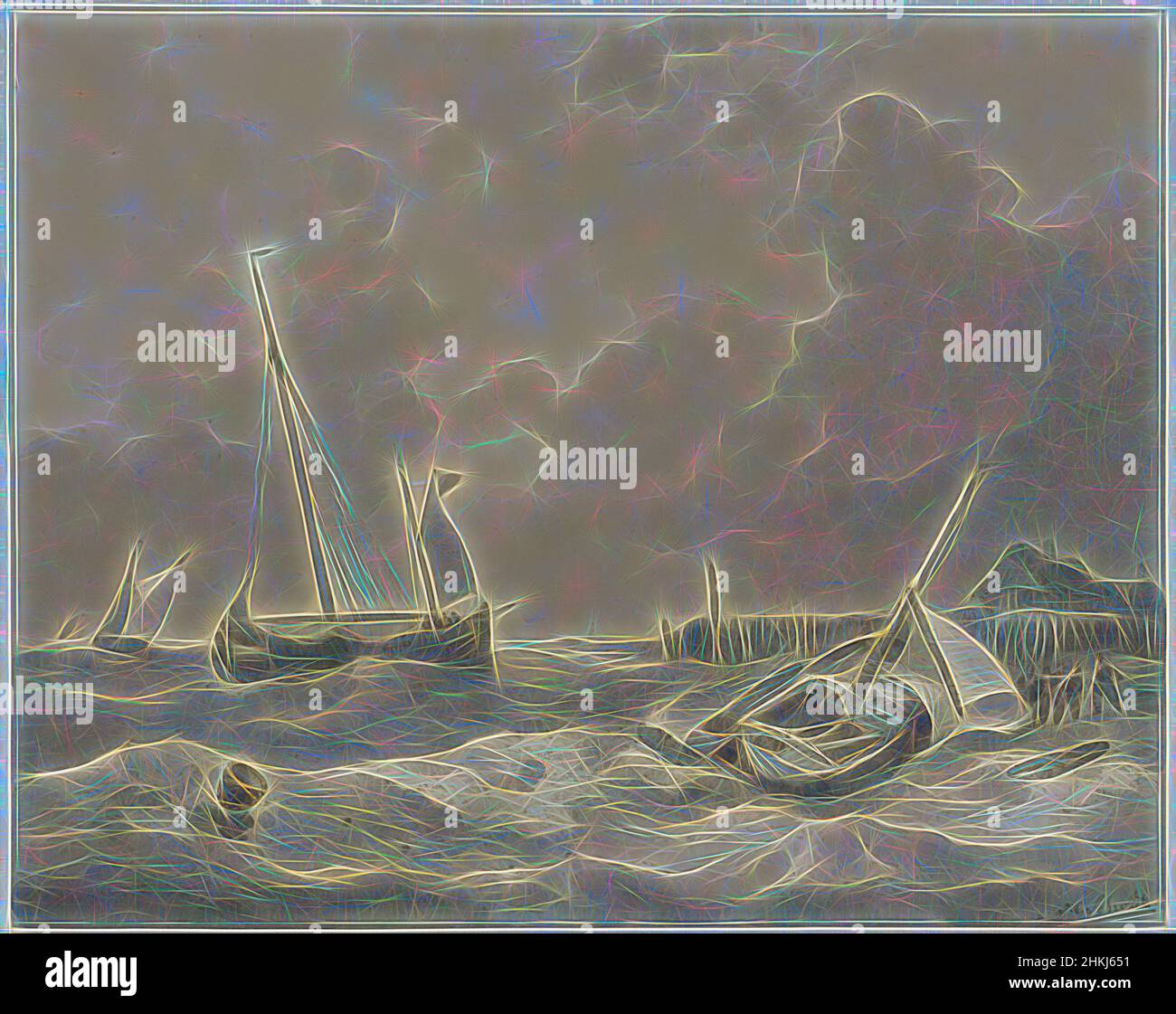 Inspiriert von Schiffen an der Küste, Zeichner: Johannes Christiaan Schotel, 1797 - 1838, Papier, Bleistift, Stift, Pinsel, Höhe 232 mm × Breite 293 mm, neu gestaltet von Artotop. Klassische Kunst neu erfunden mit einem modernen Twist. Design von warmen fröhlichen Leuchten der Helligkeit und Lichtstrahl Strahlkraft. Fotografie inspiriert von Surrealismus und Futurismus, umarmt dynamische Energie der modernen Technologie, Bewegung, Geschwindigkeit und Kultur zu revolutionieren Stockfoto