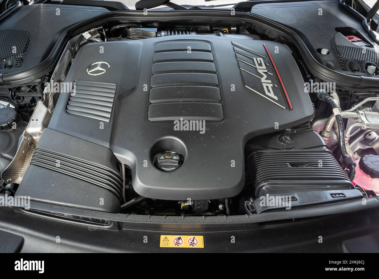 Hongkong, China 6. Okt 2021 : Mercedes-AMG E53 2022 Motor 6 2021. Okt in Hongkong. Stockfoto
