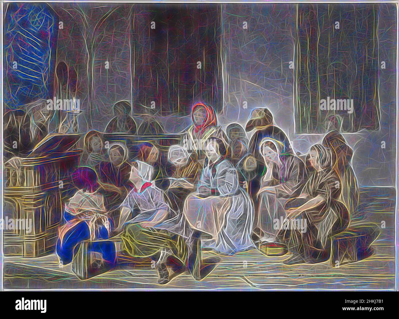 Inspiriert vom Gottesdienst mit Mädchen, Zeichner: Jan Fabius Czn, 1830 - 1889, Papier, Kreide, Pinsel, Höhe 235 mm × Breite 320 mm, neu gestaltet von Artotop. Klassische Kunst neu erfunden mit einem modernen Twist. Design von warmen fröhlichen Leuchten der Helligkeit und Lichtstrahl Strahlkraft. Fotografie inspiriert von Surrealismus und Futurismus, umarmt dynamische Energie der modernen Technologie, Bewegung, Geschwindigkeit und Kultur zu revolutionieren Stockfoto