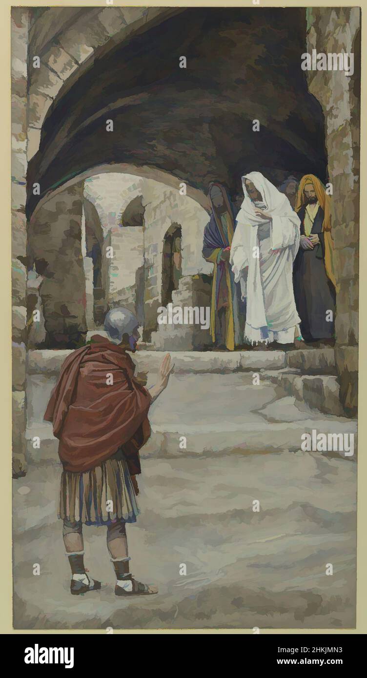 Kunst inspiriert von Lord, I am not worthy, Domine Non Sum Dignus, das Leben unseres Herrn Jesus Christus, La Vie de Notre-Seigneur Jésus-Christ, James Tissot, Französisch, 1836-1902, Deckfarbenes Aquarell über Graphit auf grauem Gewebspapier, Frankreich, 1886-1896, Bild: 10 1/4 x 5 11/16 Zoll, 26 x 14,4 cm, Classic Works modernisiert von Artotop mit einem Schuss Moderne. Formen, Farbe und Wert, auffällige visuelle Wirkung auf Kunst. Emotionen durch Freiheit von Kunstwerken auf zeitgemäße Weise. Eine zeitlose Botschaft, die eine wild kreative neue Richtung verfolgt. Künstler, die sich dem digitalen Medium zuwenden und die Artotop NFT erschaffen Stockfoto