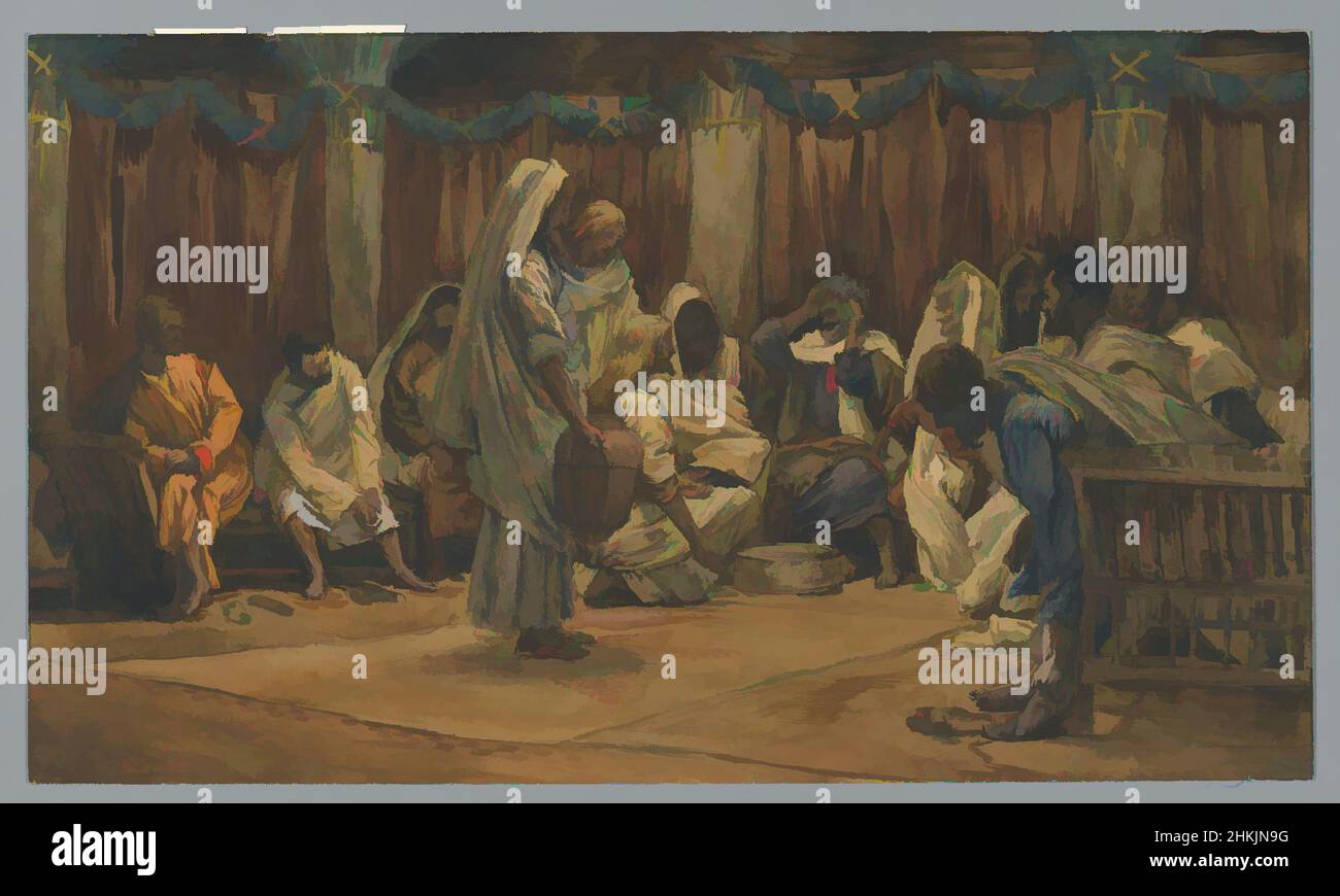 Kunst inspiriert vom Waschen der Füße, Le lavement des pieds, das Leben unseres Herrn Jesus Christus, La Vie de Notre-Seigneur Jésus-Christ, James Tissot, Französisch, 1836-1902, Deckfarbenes Aquarell über Graphit auf grauem Wove-Papier, Frankreich, 1886-1894, Bild: 9 3/4 x 16 11/16 Zoll, 24,8 x 42,4 cm, Classic Works modernisiert von Artotop mit einem Schuss Moderne. Formen, Farbe und Wert, auffällige visuelle Wirkung auf Kunst. Emotionen durch Freiheit von Kunstwerken auf zeitgemäße Weise. Eine zeitlose Botschaft, die eine wild kreative neue Richtung verfolgt. Künstler, die sich dem digitalen Medium zuwenden und die Artotop NFT erschaffen Stockfoto