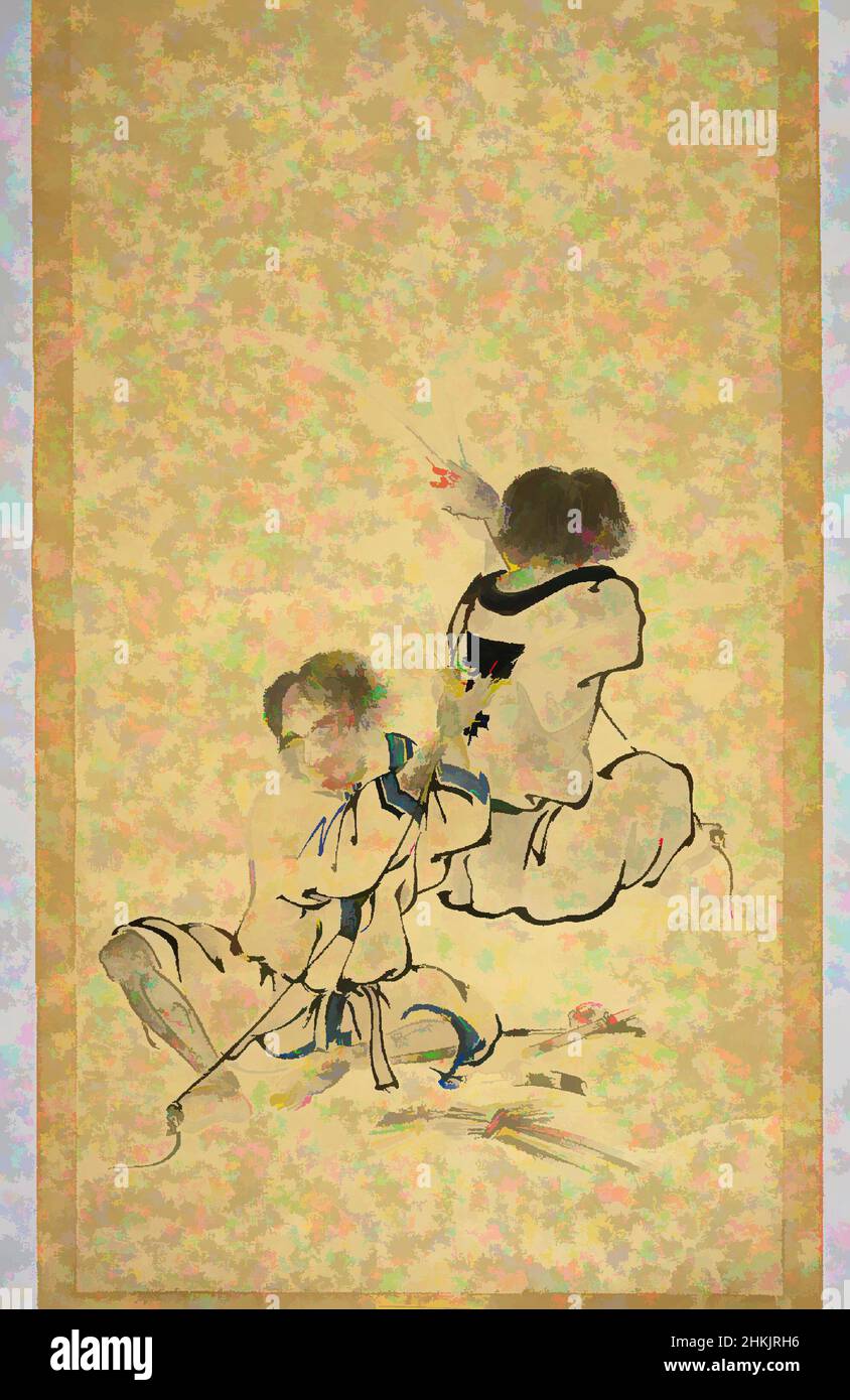 Kunst, inspiriert von der Herstellung von Strohhalm, Ainu, hängende  Schriftrolle, Tinte und Farbe auf Papier, Nordregion, Japan, 19th  Jahrhundert, 24 13/16 x 47 13/16 Zoll, 63 x 121,5 cm, Klassische Werke,  modernisiert