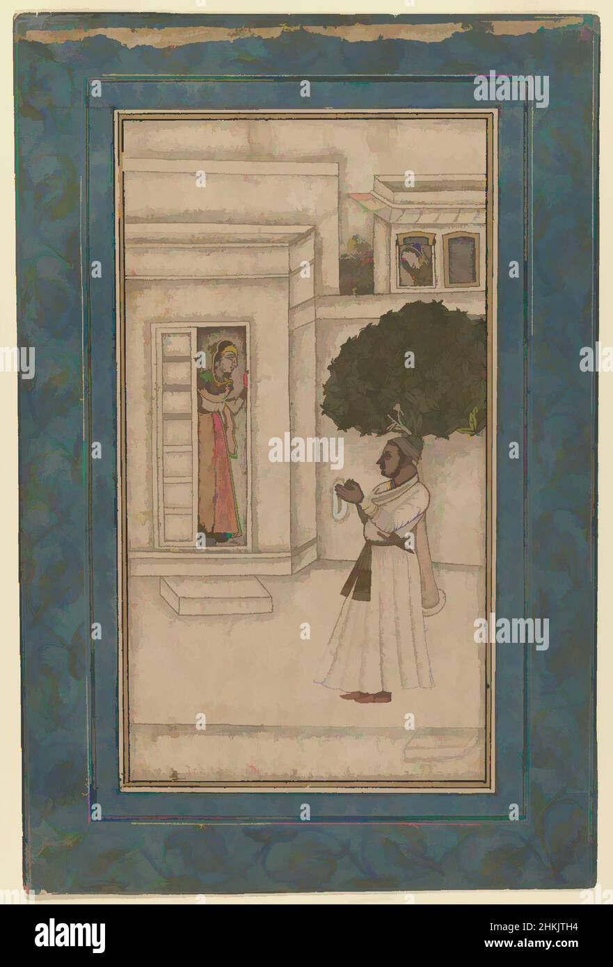 Kunst inspiriert von Prince und seinem Geliebten in einem Garten, Mogul, Tinte und opakes Aquarell auf Papier, Murshidabad, Westbengalen, Indien, ca. 1760, Moguln, Blatt: 12 7/8 x 8 1/2 Zoll, 32,7 x 21,6 cm, 18th Jahrhundert, Bengalen, Blumen, Garten, Mädchen, Indien, Tinte, Mann, Mogul, Murshidabad, Palast, Papier, Klassisches Werk, das von Artotop mit einem Schuss Moderne modernisiert wurde. Formen, Farbe und Wert, auffällige visuelle Wirkung auf Kunst. Emotionen durch Freiheit von Kunstwerken auf zeitgemäße Weise. Eine zeitlose Botschaft, die eine wild kreative neue Richtung verfolgt. Künstler, die sich dem digitalen Medium zuwenden und die Artotop NFT erschaffen Stockfoto